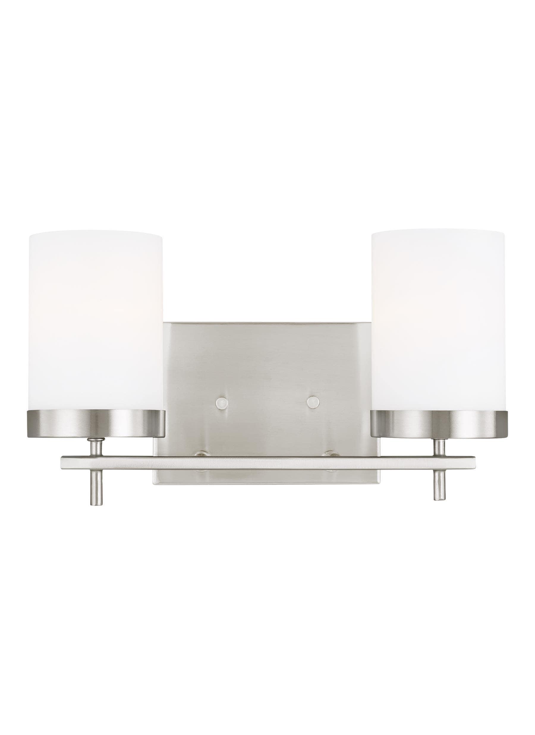 Brushed Nickel Two-Light Cylinder Wall Sconce with Etched Glass Shades