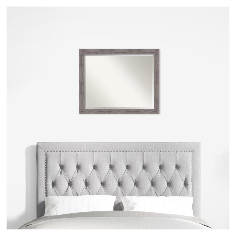 31" x 25" Pinstripe Narrow Framed Bathroom Vanity Wall Mirror Gray - Amanti Art: Beveled, Polystyrene Frame, Wall Mount