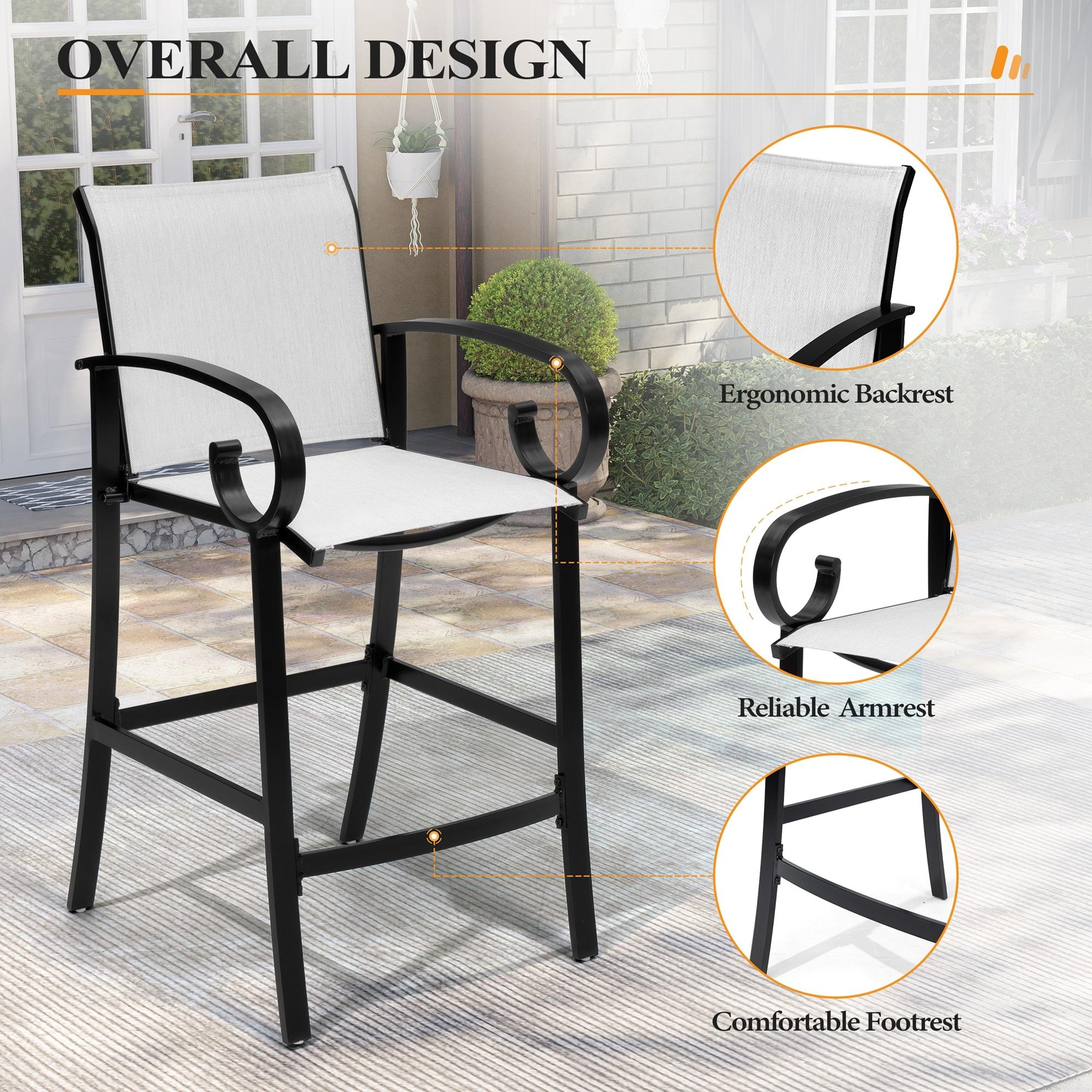 Crestlive Products Sunbrella Outdoor Bar Stool Set of 2 Aluminum Patio Counter Height Barstools Oyster