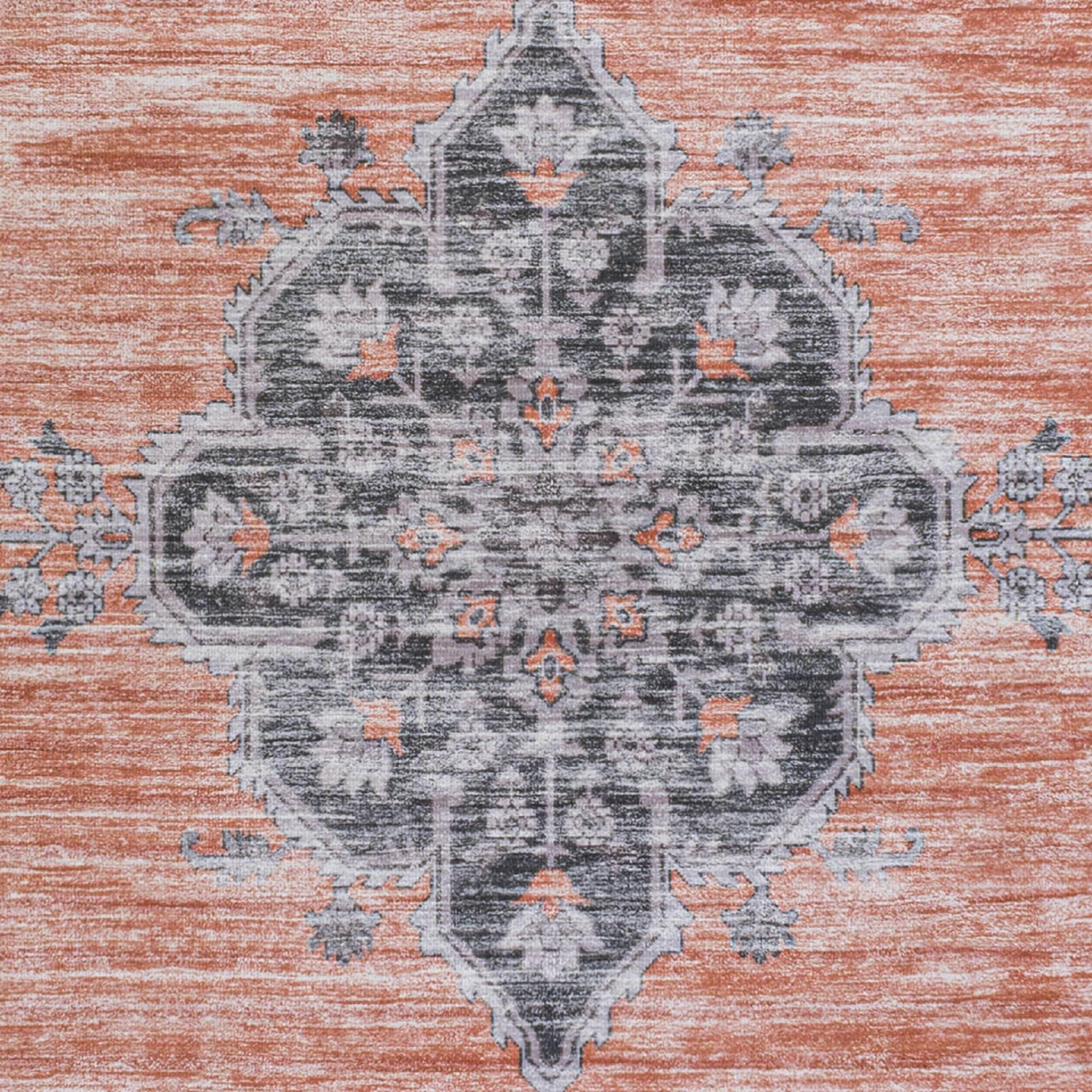 JONATHAN Y Wincer Chenille Cottage Medallion Machine-Washable Orange/Gray 2 ft. x 8 ft. Runner Rug