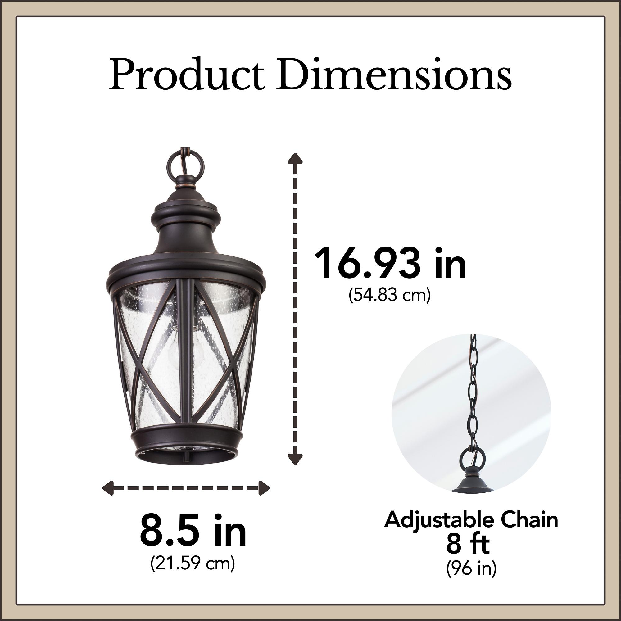 allen + roth Castine Bronze Craftsman Seeded Glass Lantern Led Medium Outdoor Hanging Pendant Light