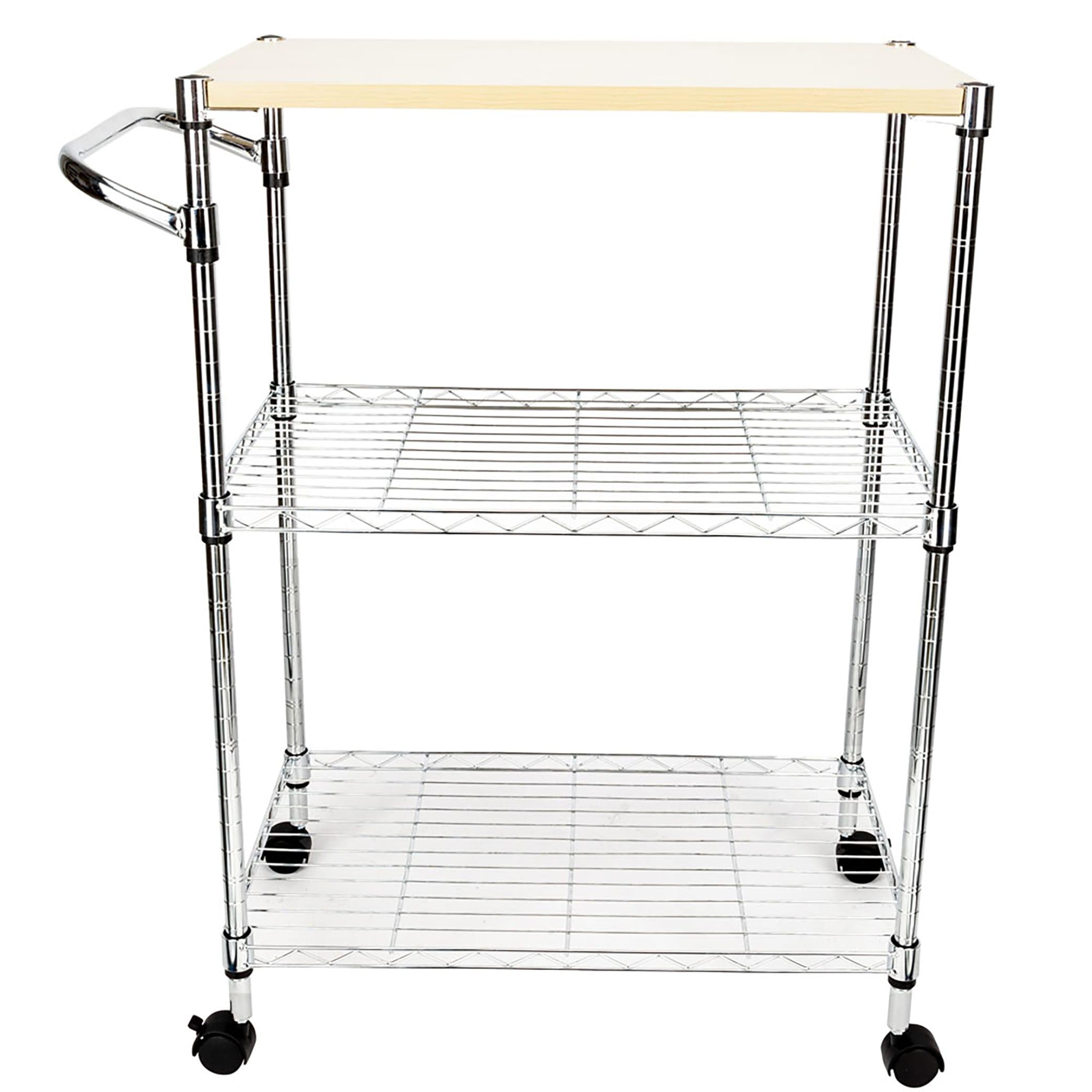 Ktaxon 3-Tier Rolling Kitchen Trolley Cart Steel Island Storage Utility Service Dining Silver