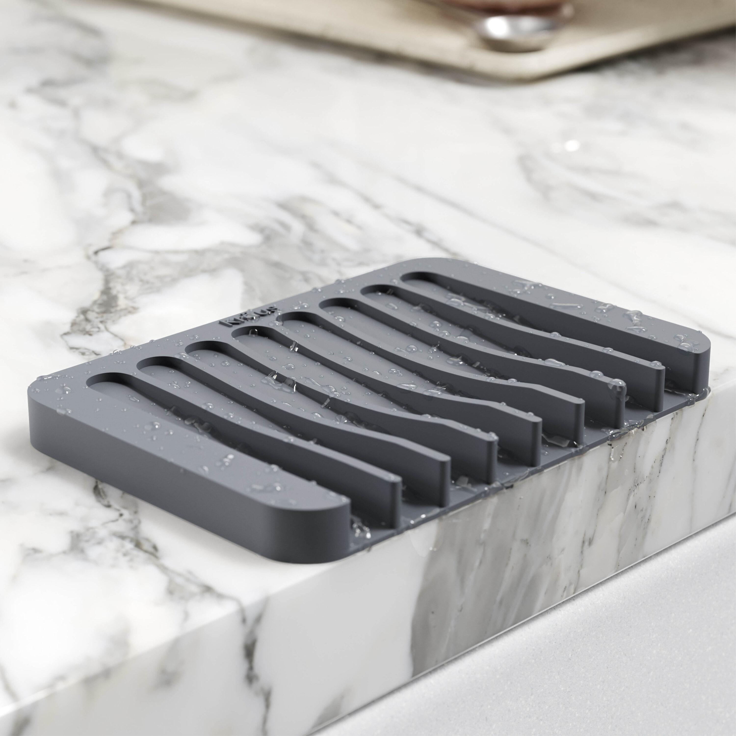 KRAUS Multipurpose Self-Draining Silicone Soap Dish/Sponge Holder for Bathroom or Kitchen Counter in Dark Grey, KDM-05DG
