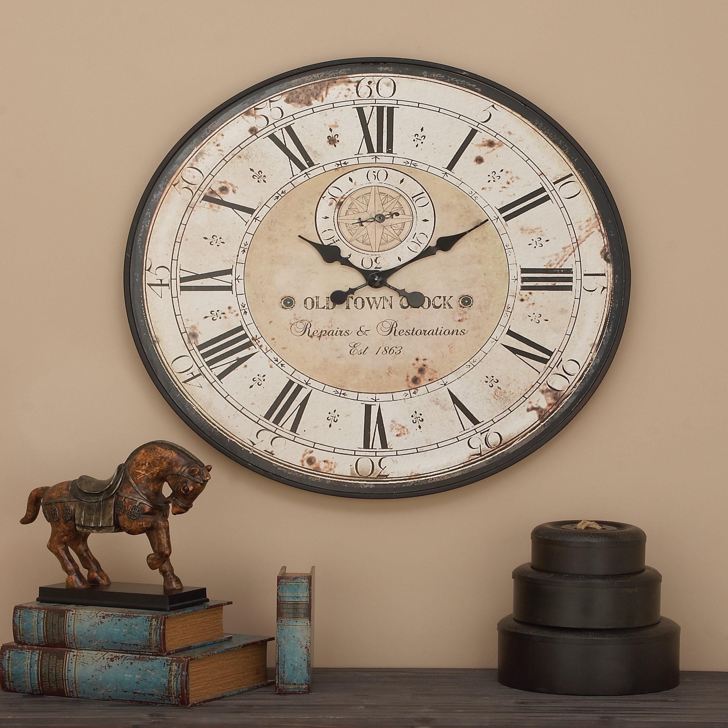 Vintage Wood Wall Clock with Typography Brown - Olivia & May