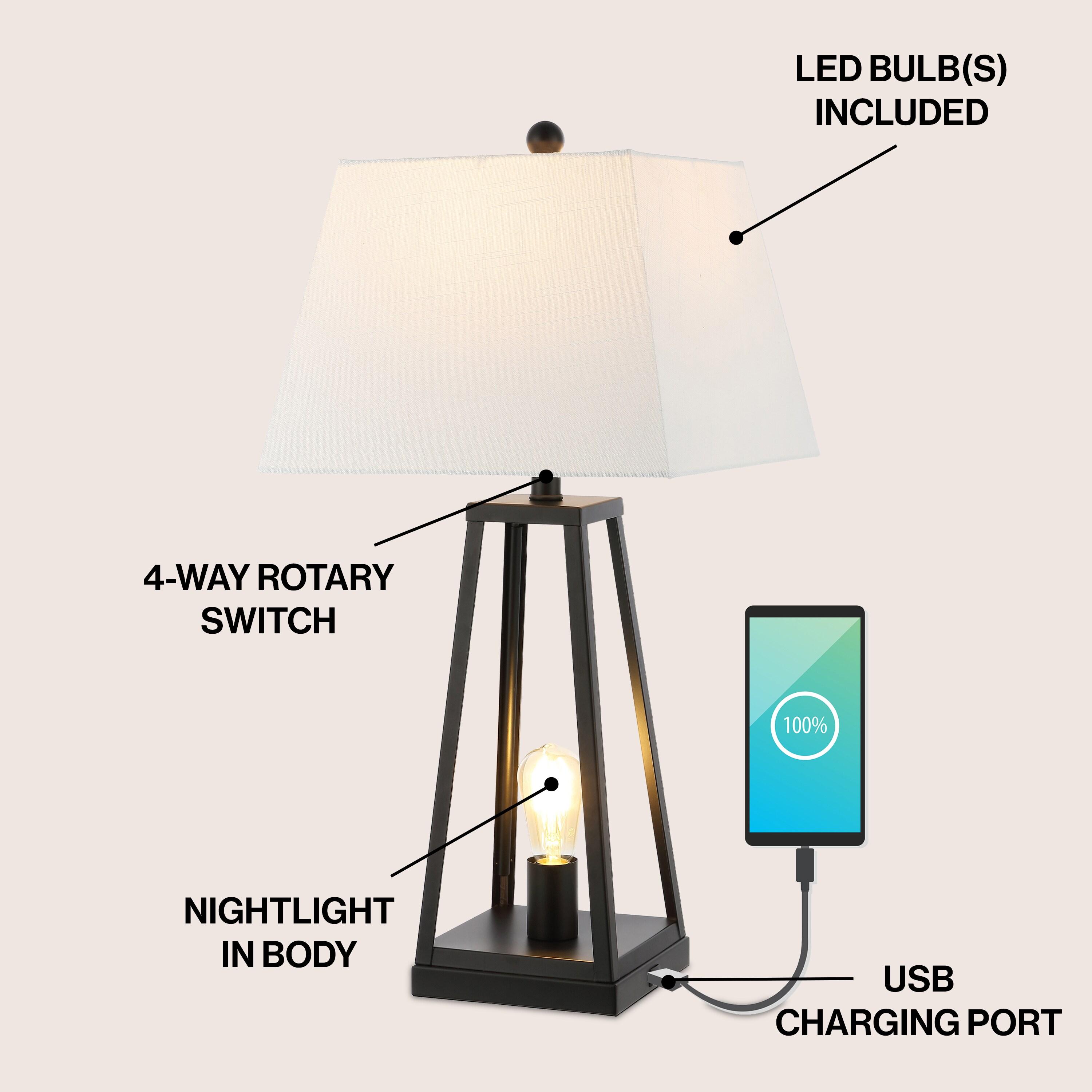 JONATHAN Y Noah 28.5" Classic Industrial Iron Nightlight LED Table Lamp with USB by JONATHAN  Y
