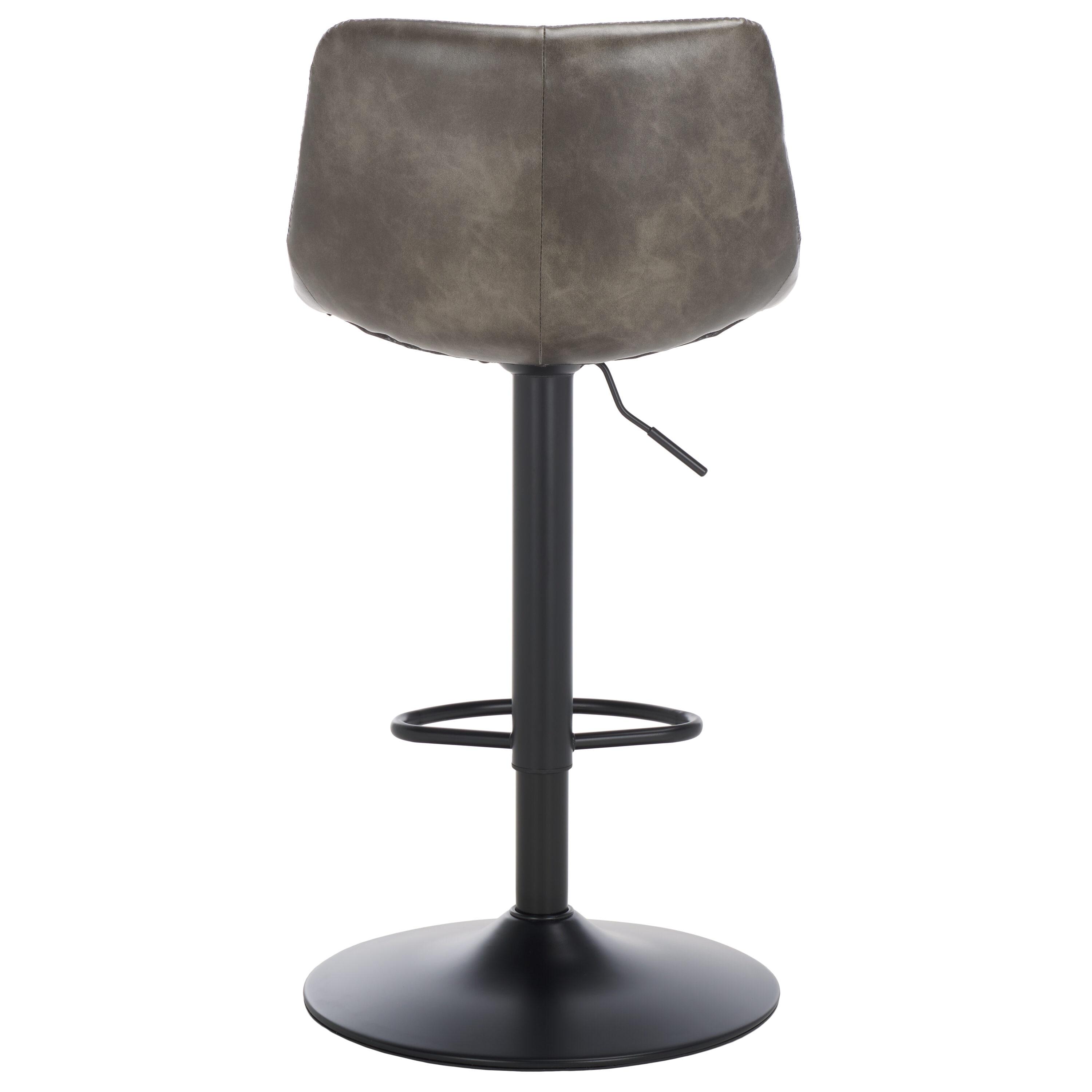 Aelin Adjustable Gray Faux-Leather Swivel Bar Stool with Black Metal Base