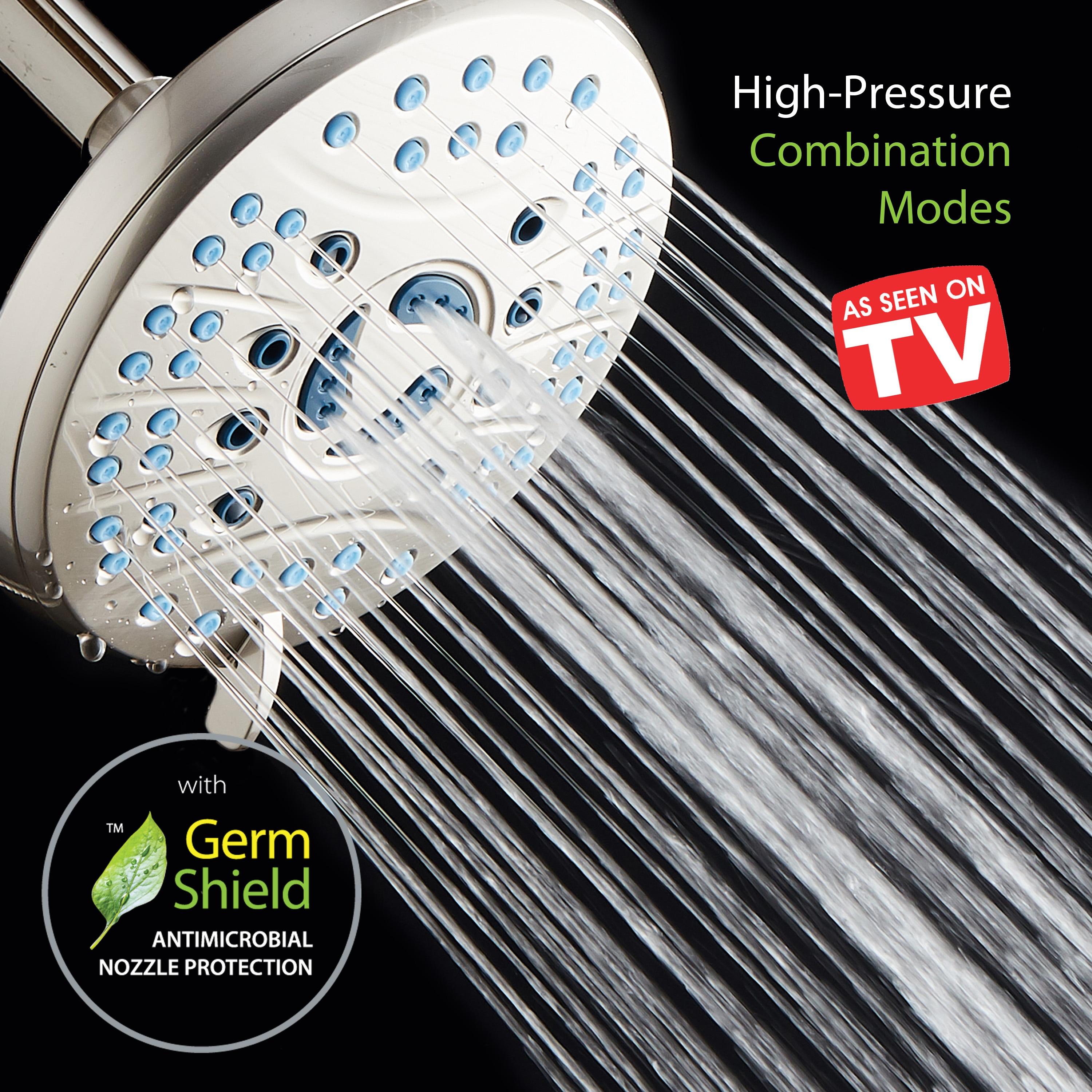 AquaCare AS-SEEN-ON-TV High Pressure 6-setting 6 inch Rainfall Shower Head with GermShield Anti-clog Nozzles Brushed