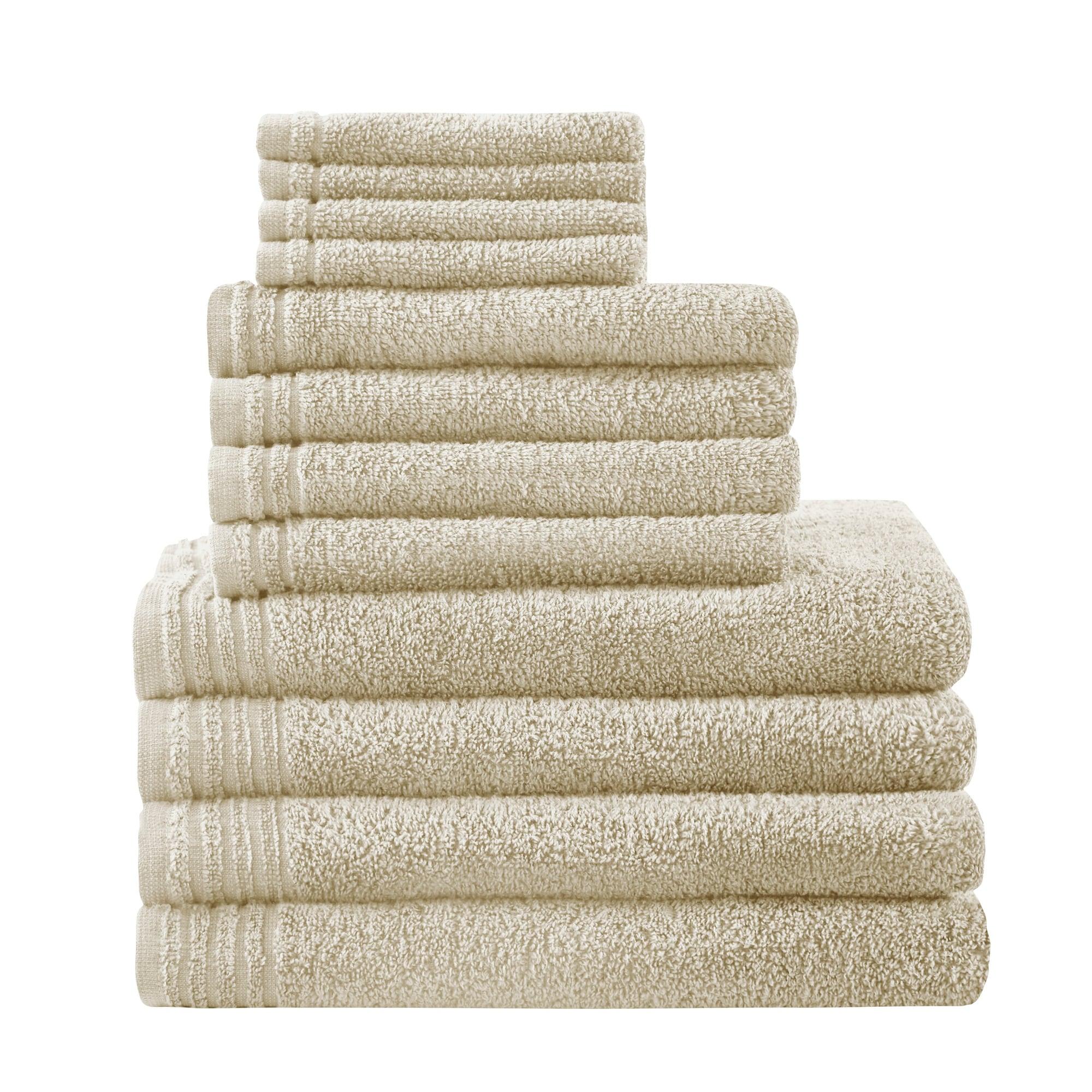 12pc Cotton Quick Dry Bath Towel Set Beige - 510 Design: Extra Lightweight, OEKO-TEX Certified