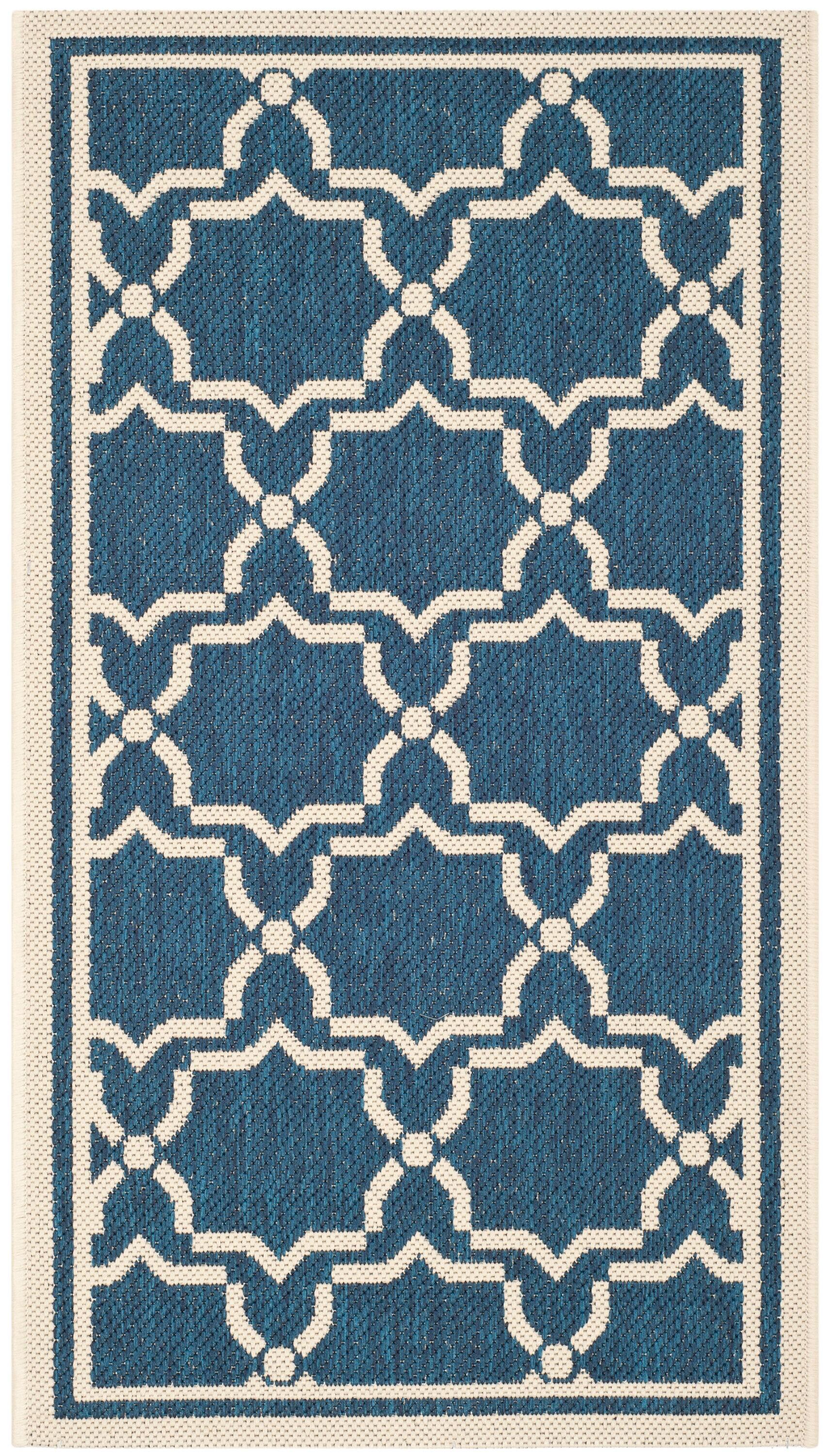 Courtyard CY6916 Power Loomed Indoor and Outdoor Accent Rug - Navy/Beige - 2'7"x5' - Safavieh