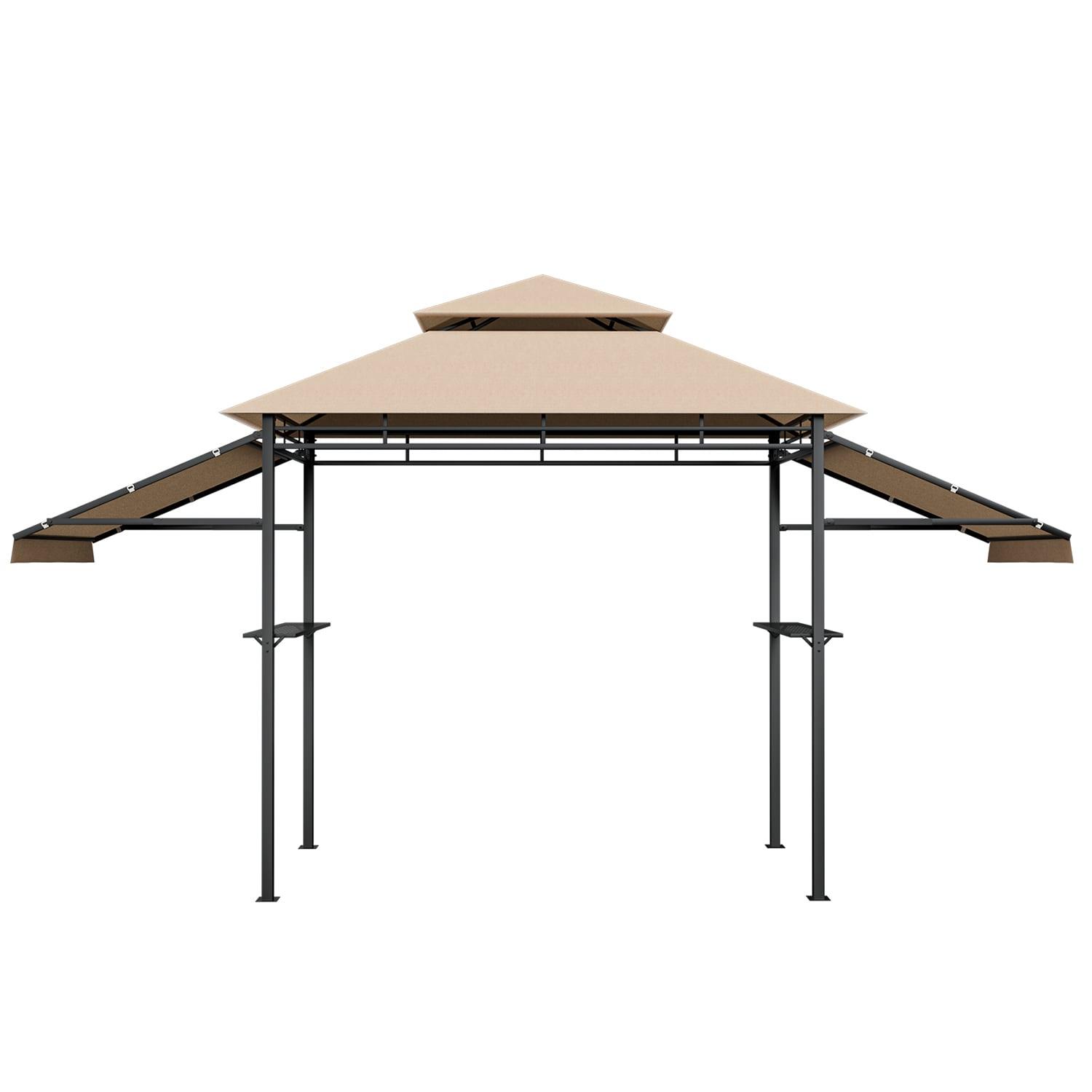 Canddidliike 13.5 x 4 Feet Patio BBQ Grill Gazebo Canopy with Dual Side Awnings-Beige, Outdoor Party Event Tents for Outside Party Waterproof Tent BBQ Shelter