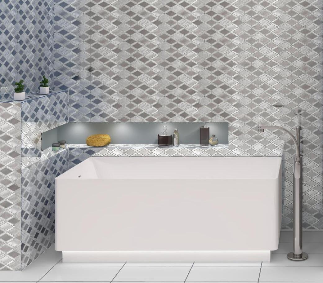 Andova Geom Aluminum Metal Diamond Mosaic Kitchen Backsplash, Bathroom, Shower, Wall and Floor Tile