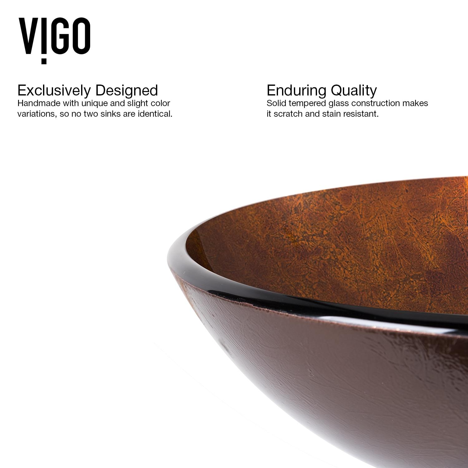 VIGO Giovanni Russet Brown Glass 17 in. L x 17 in. W x 6 in. H Round Vessel Bathroom Sink