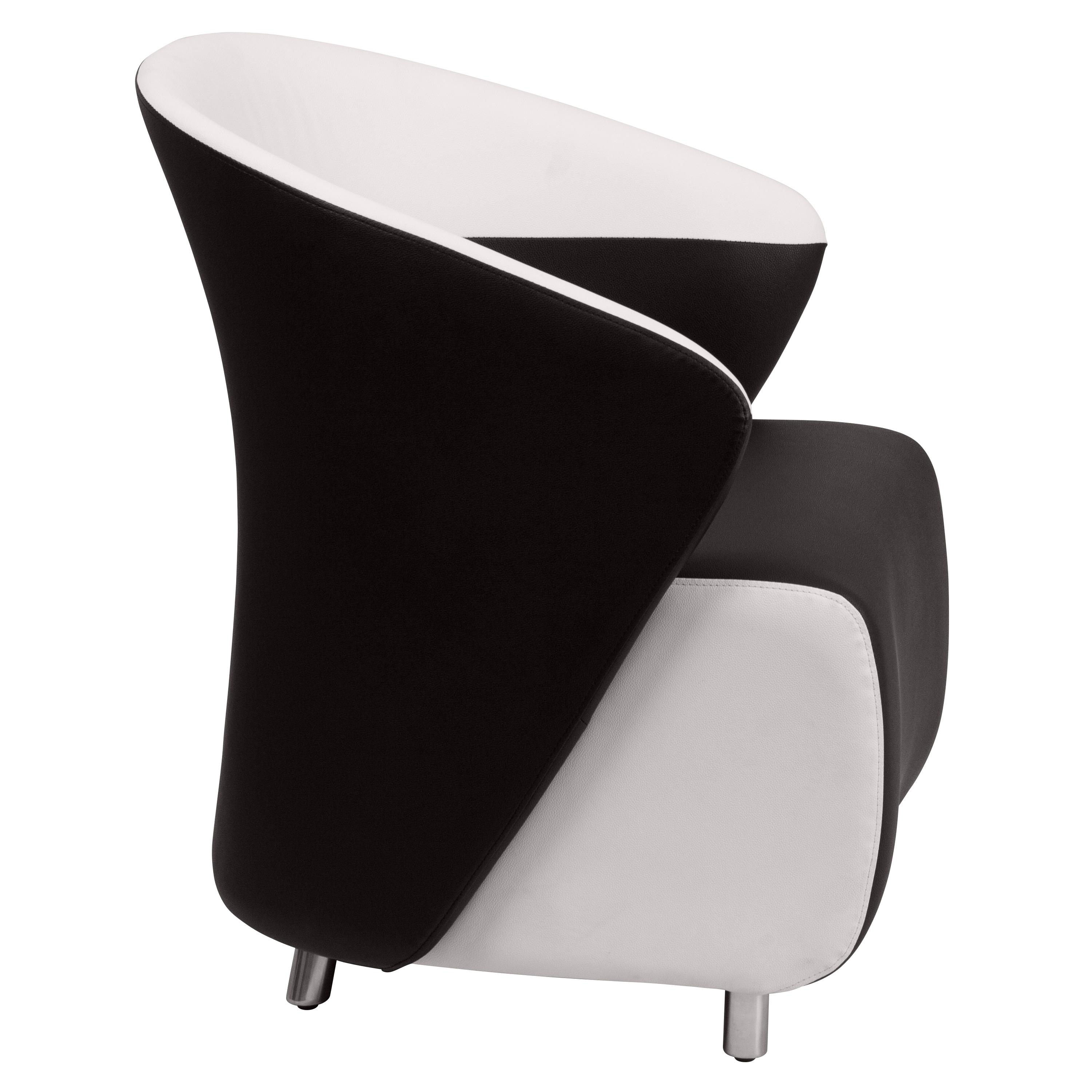 Flash Furniture Black LeatherSoft Curved Barrel Back Lounge Chair with Melrose White Detailing