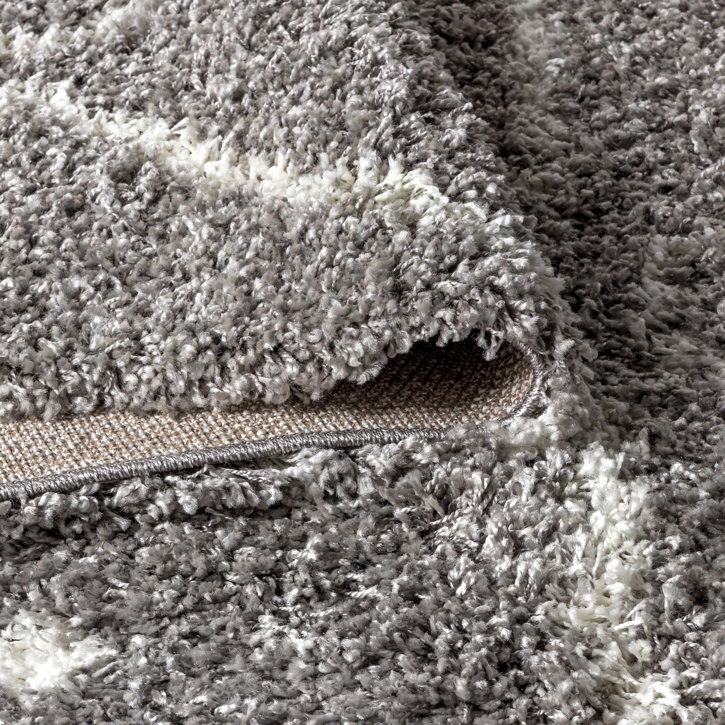 3'x5' Mercer Shag Plush Tassel Moroccan Diamond Area Rug, Grey/Cream - JONATHAN Y