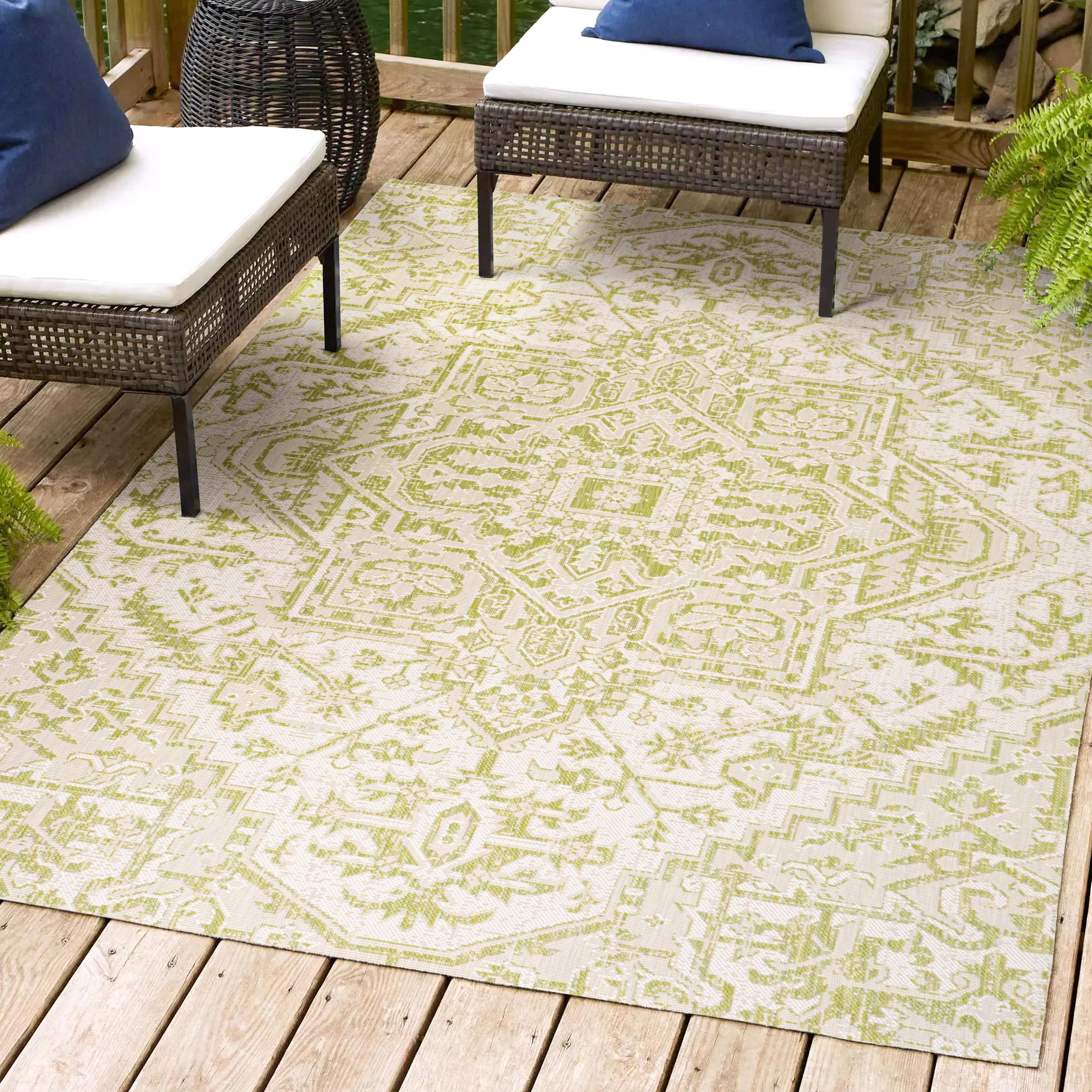 3' x 5' Estrella Bohemian Styled Medallion Textured Weave Indoor/Outdoor Area Rug, Cream/Green - JONATHAN Y