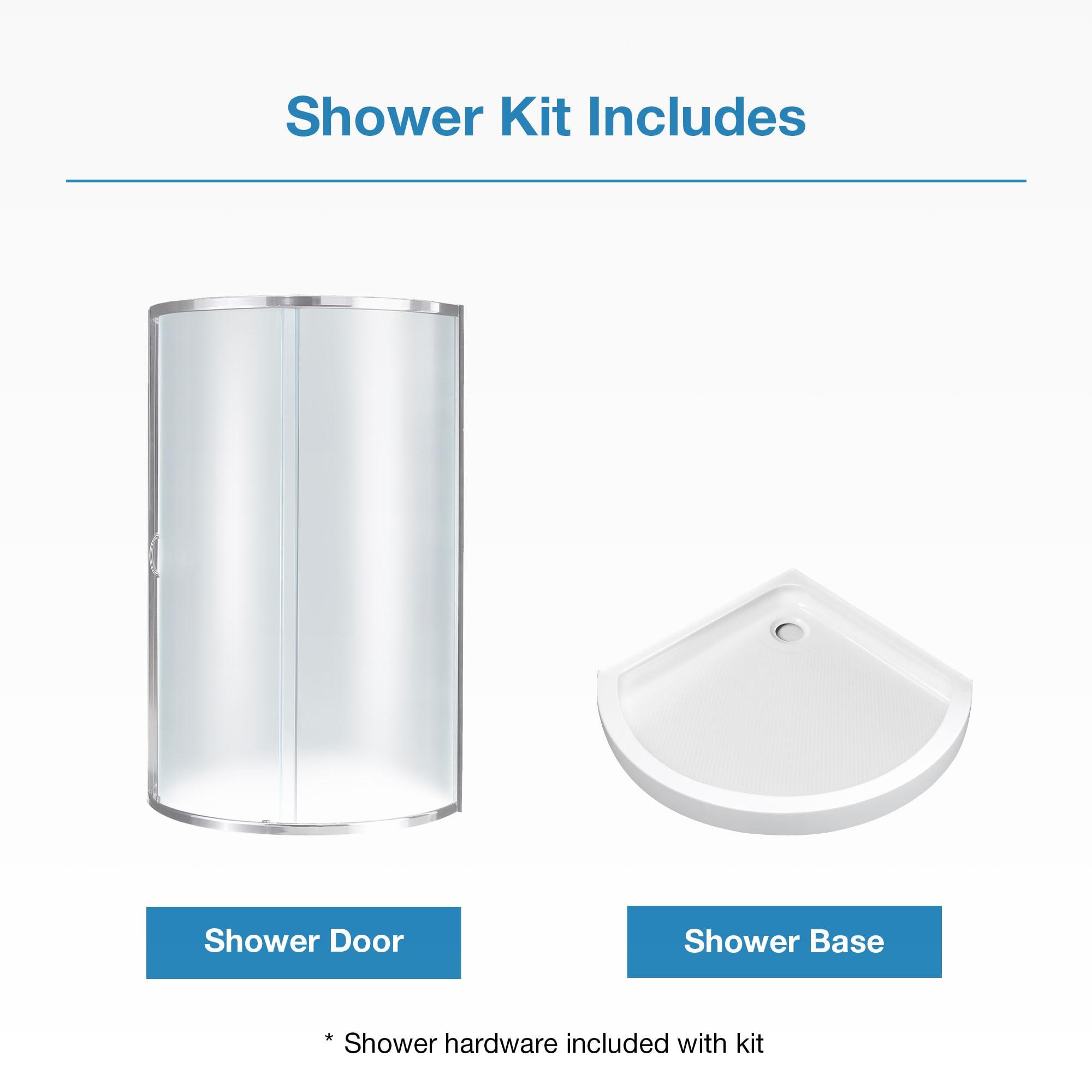Ove Decors OVE Decors Breeze Premium 33 in. Round Shower Kit w/ Frosted, Base in Chrome Finish BREEZE 32 FROSTED GLASS KIT