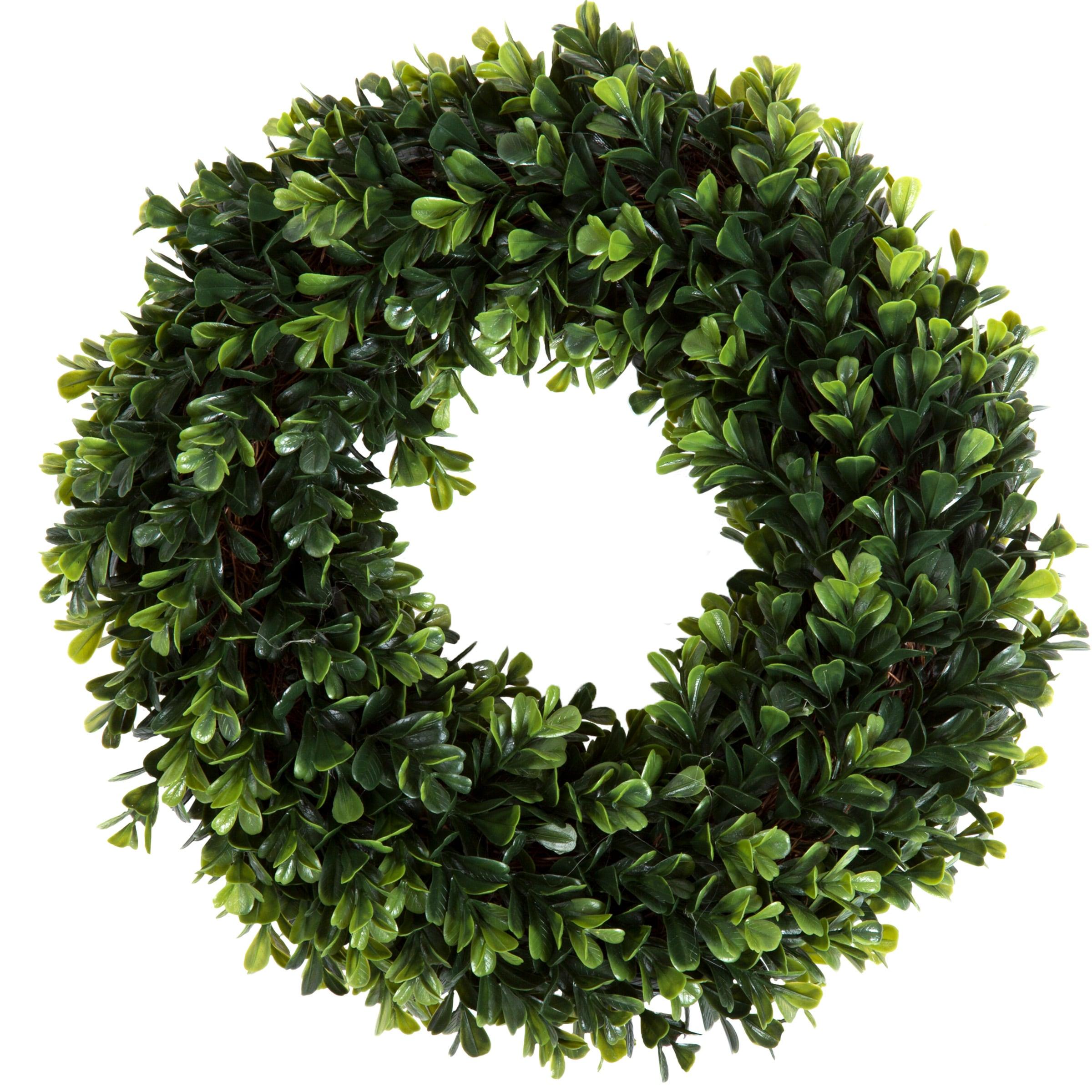 Nature Spring 12-Inch Boxwood Wreath - Round UV Resistant Artificial Spring, Summer, Fall, or Winter Wreath - Indoor/Outdoor Wreaths for Front Door