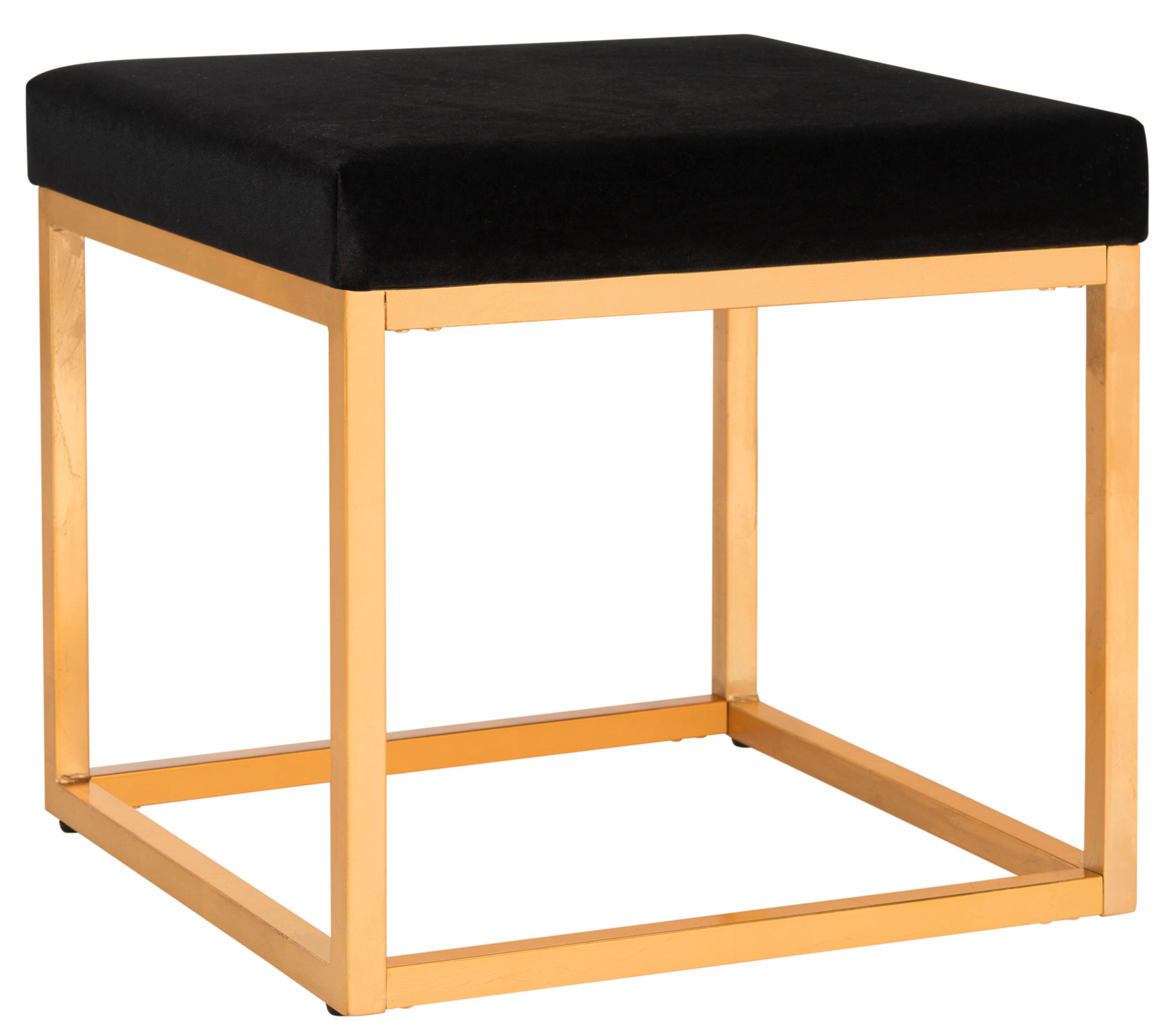 Rowan Contemporary Glam Square Ottoman - Black/Gold - Safavieh