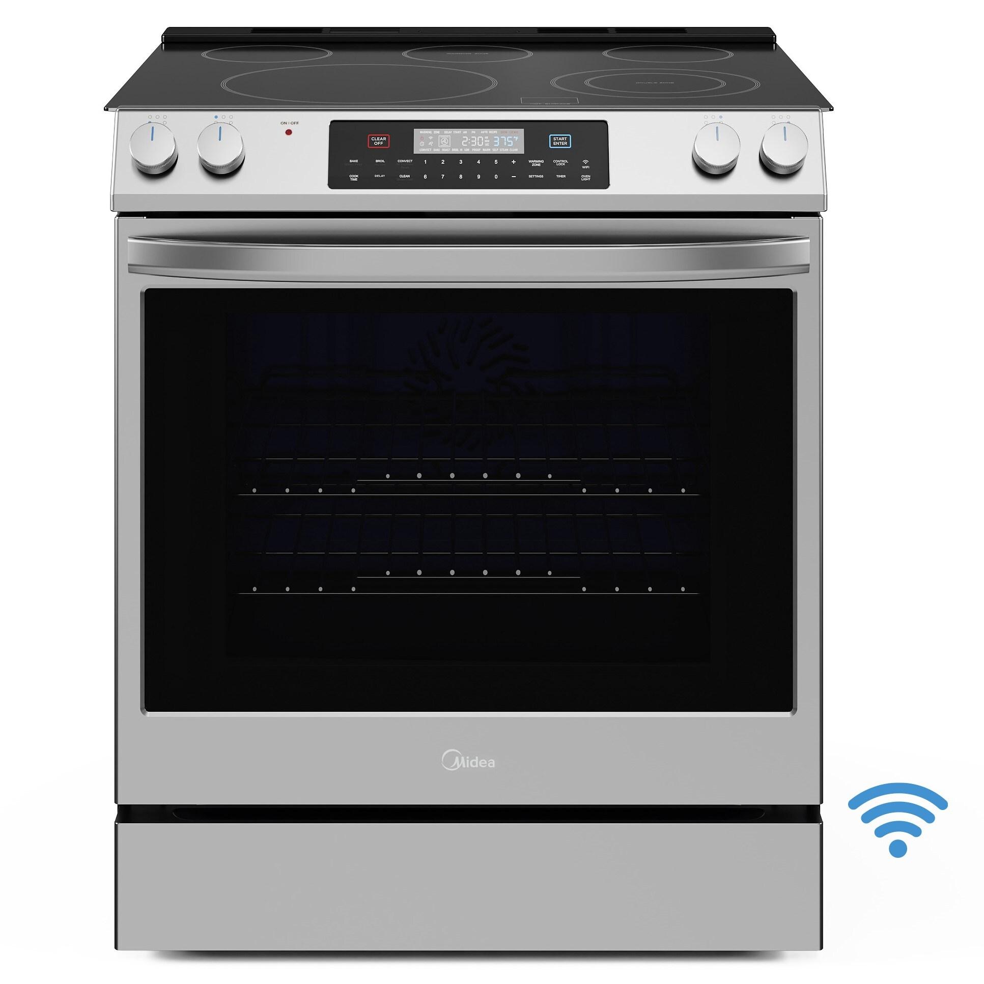Midea 30-In Slide-In Electric Range with Wi-Fi Connectivity and Fan Convection, Stainless Steel,  MES30S2AST