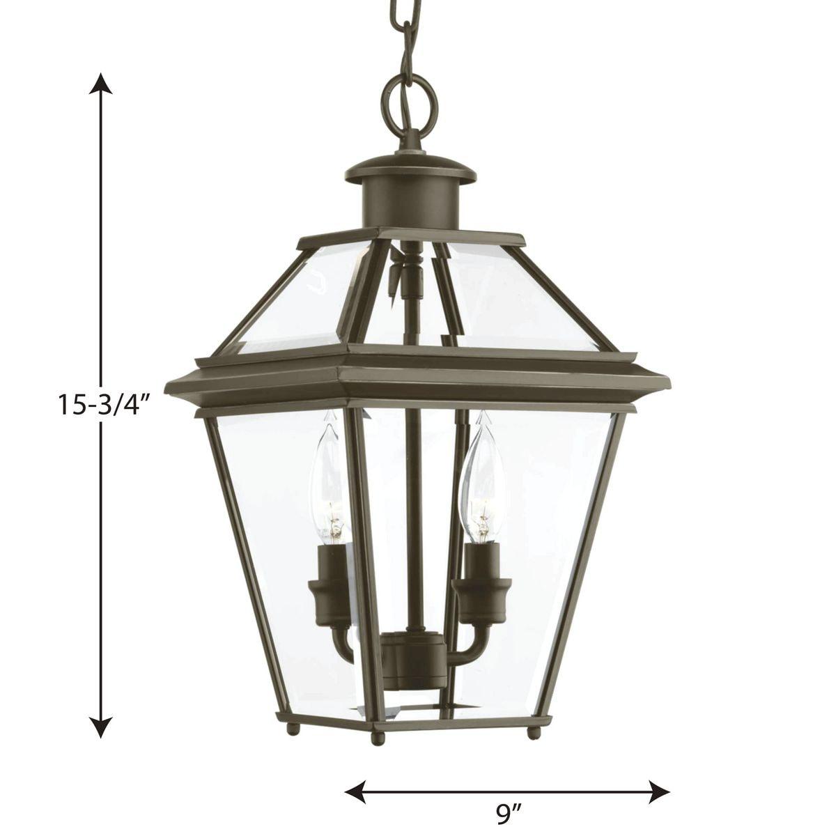 Progress Lighting Burlington 2-Light Outdoor Hanging Lantern, Antique Bronze, Clear Beveled Glass