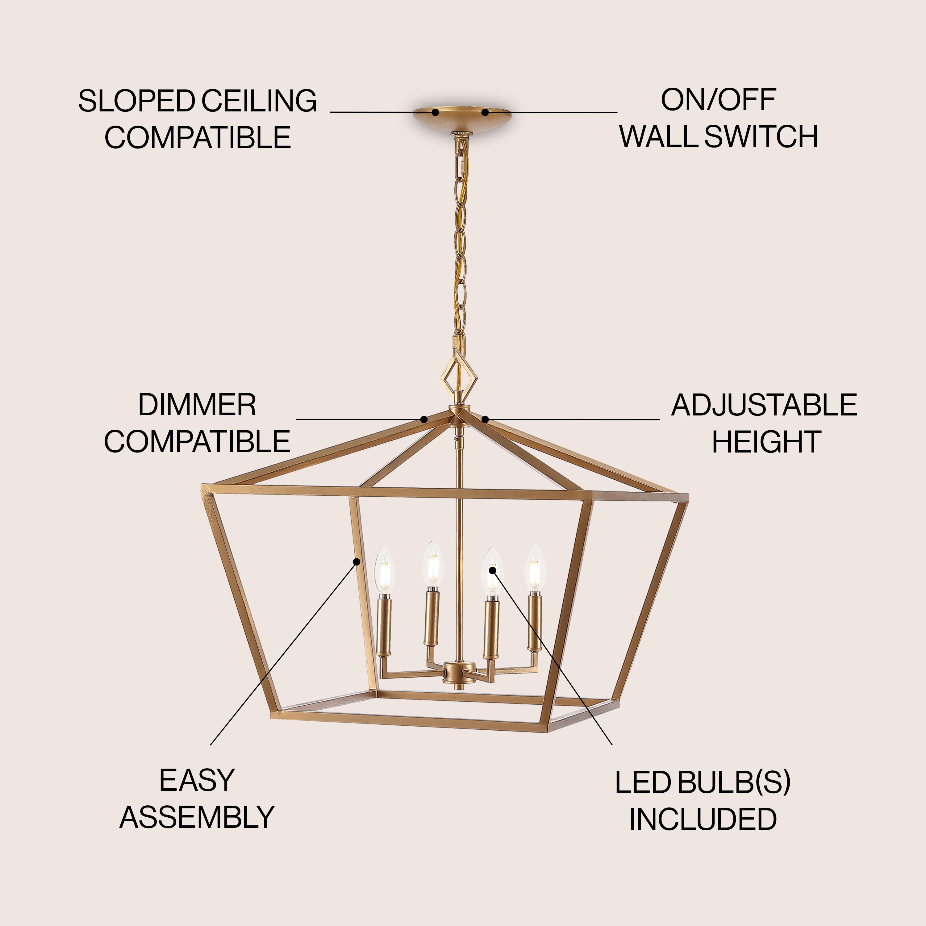 Gatsby 23" 4-Light Adjustable Iron Rustic Glam LED Pendant, Gold