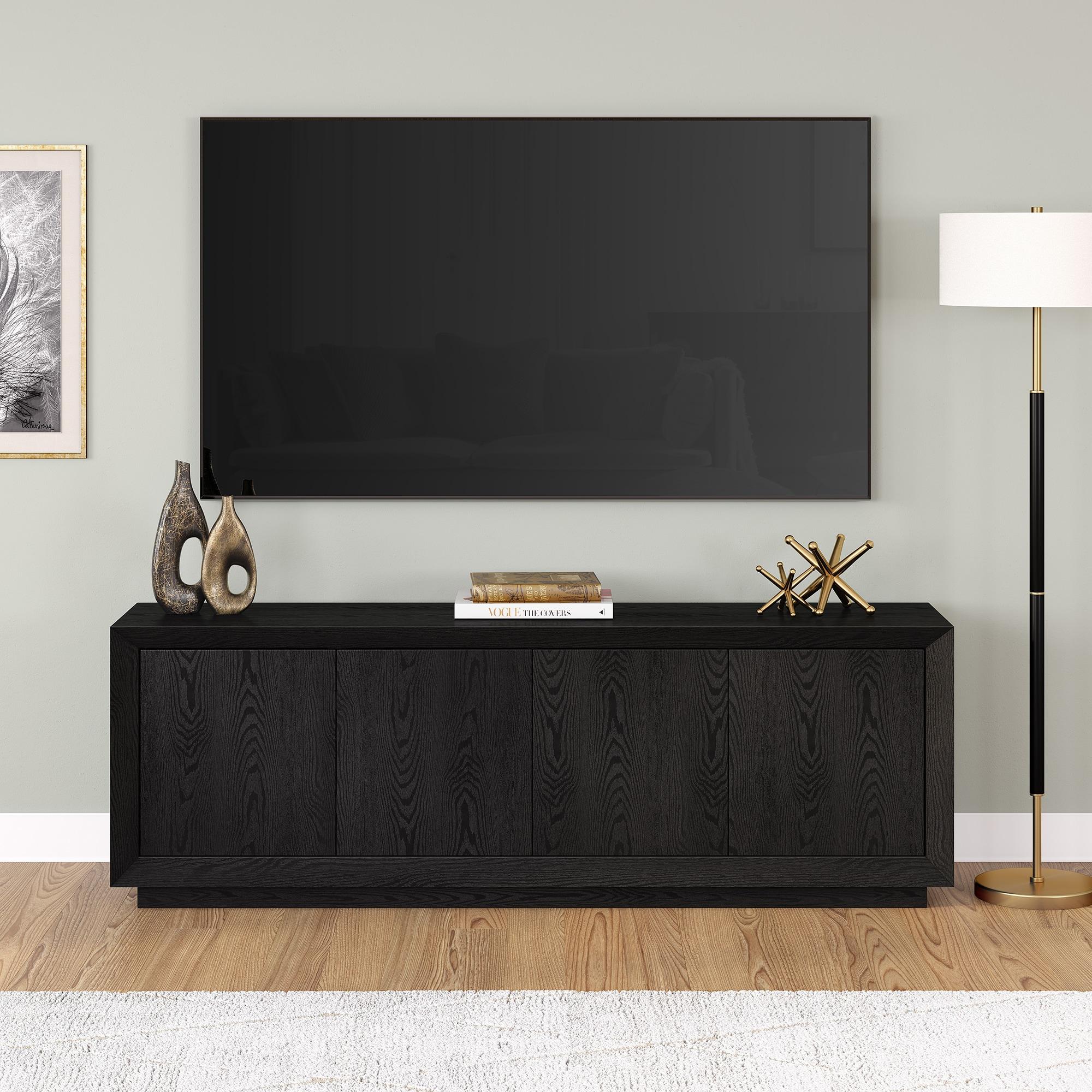 Evelyn&Zoe Oswald Rectangular TV Stand for TV's up to 75", Black Grain