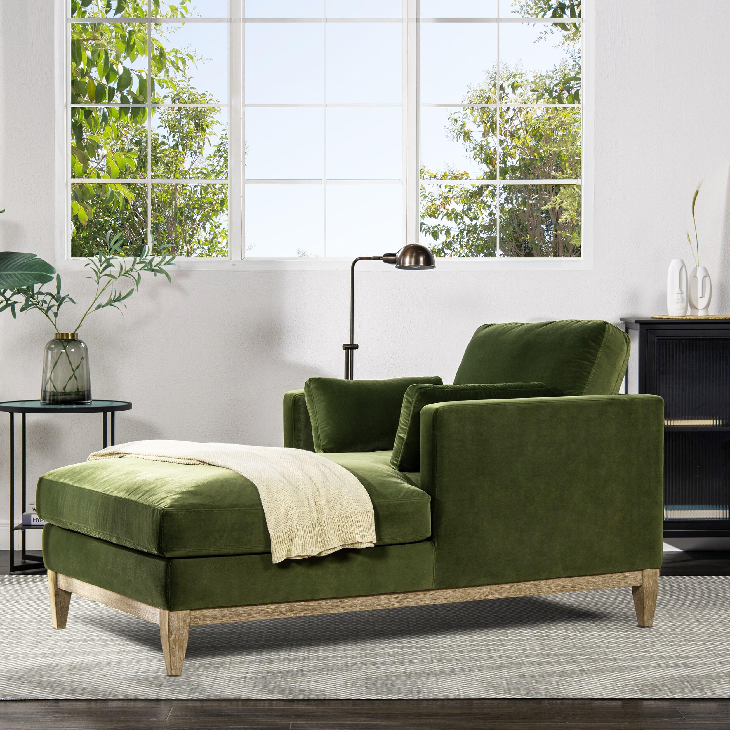 Jennifer Taylor Home Knox 65" Modern Farmhouse Performance Velvet Living Room Chaise Lounge Chair in Olive Green