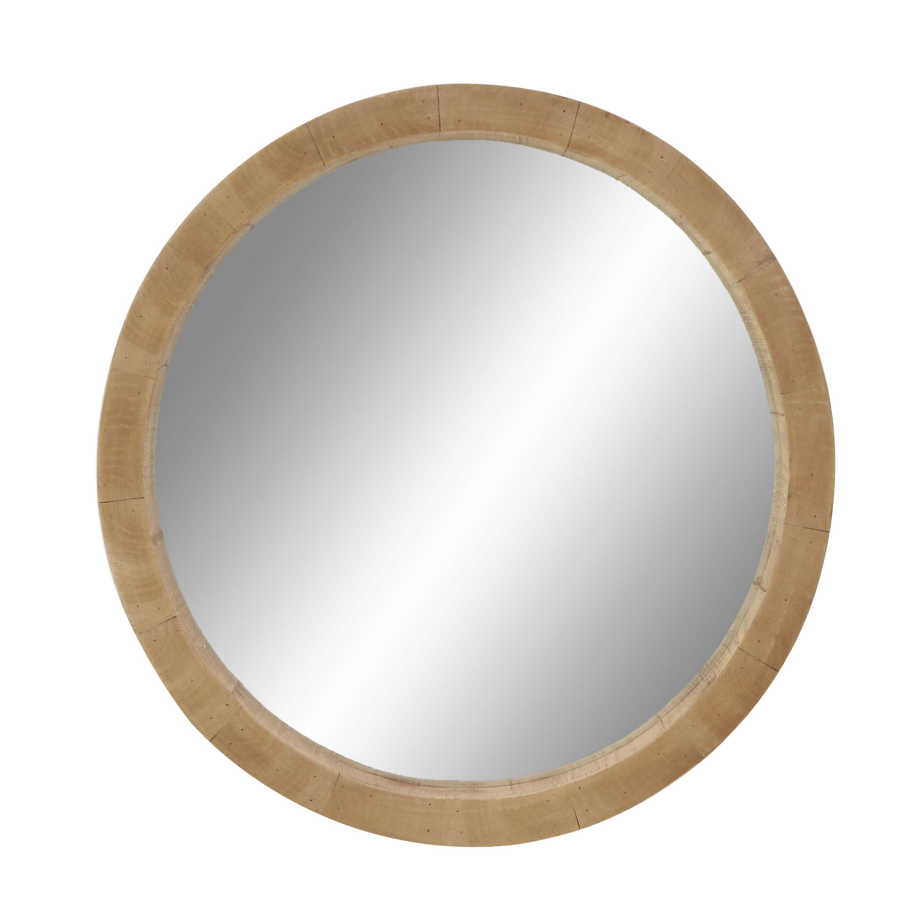 24" Round Natural Brown Wood Wall Mirror