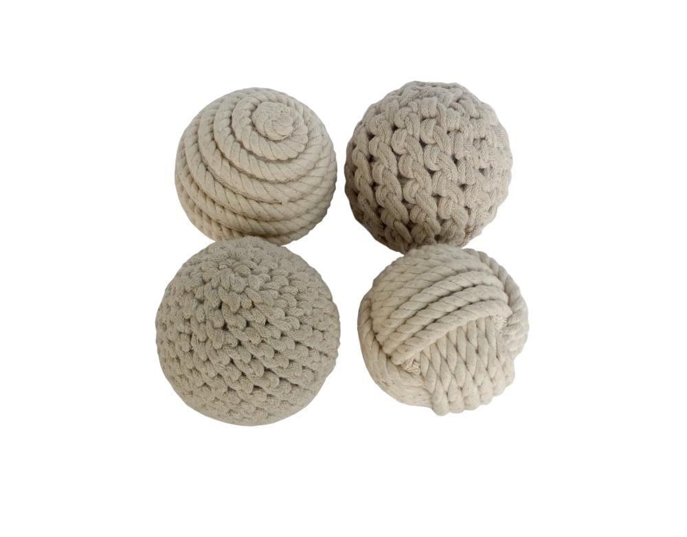 DecMode Brown 4" Handmade Decorative Ball Jute Rope Orbs & Vase Filler with Varying Designs (4 Count)