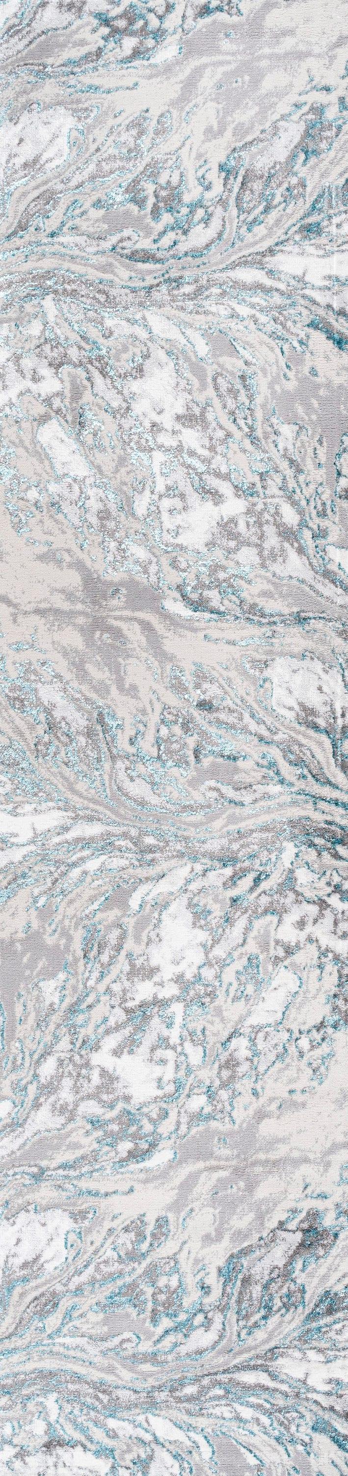 2'x10' Swirl Marbled Abstract Runner Rug, Gray/Turquoise - JONATHAN Y