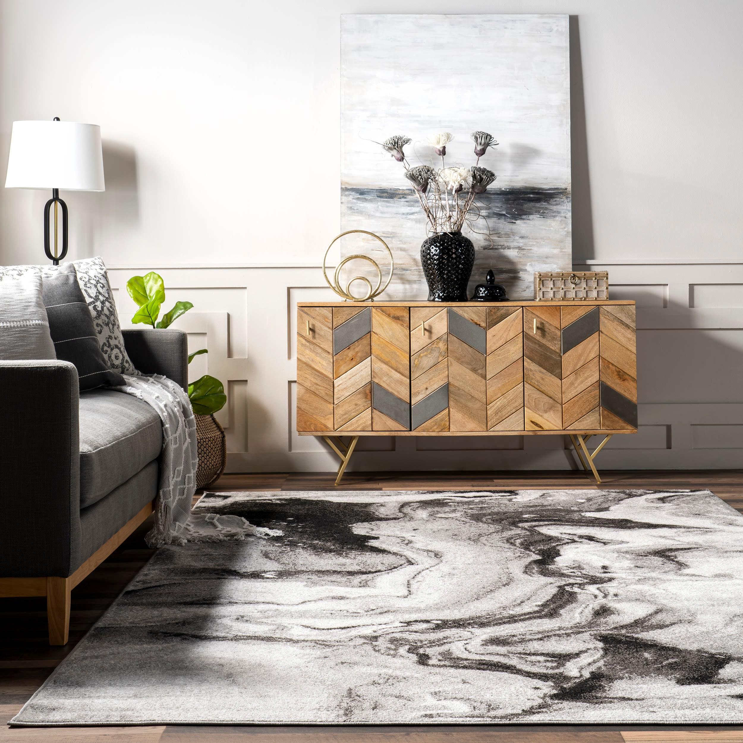 Nuloom Remona Abstract 7x9 Indoor Area Rug for Living Room Bedroom Dining Room Kitchen, Grey/Ivory