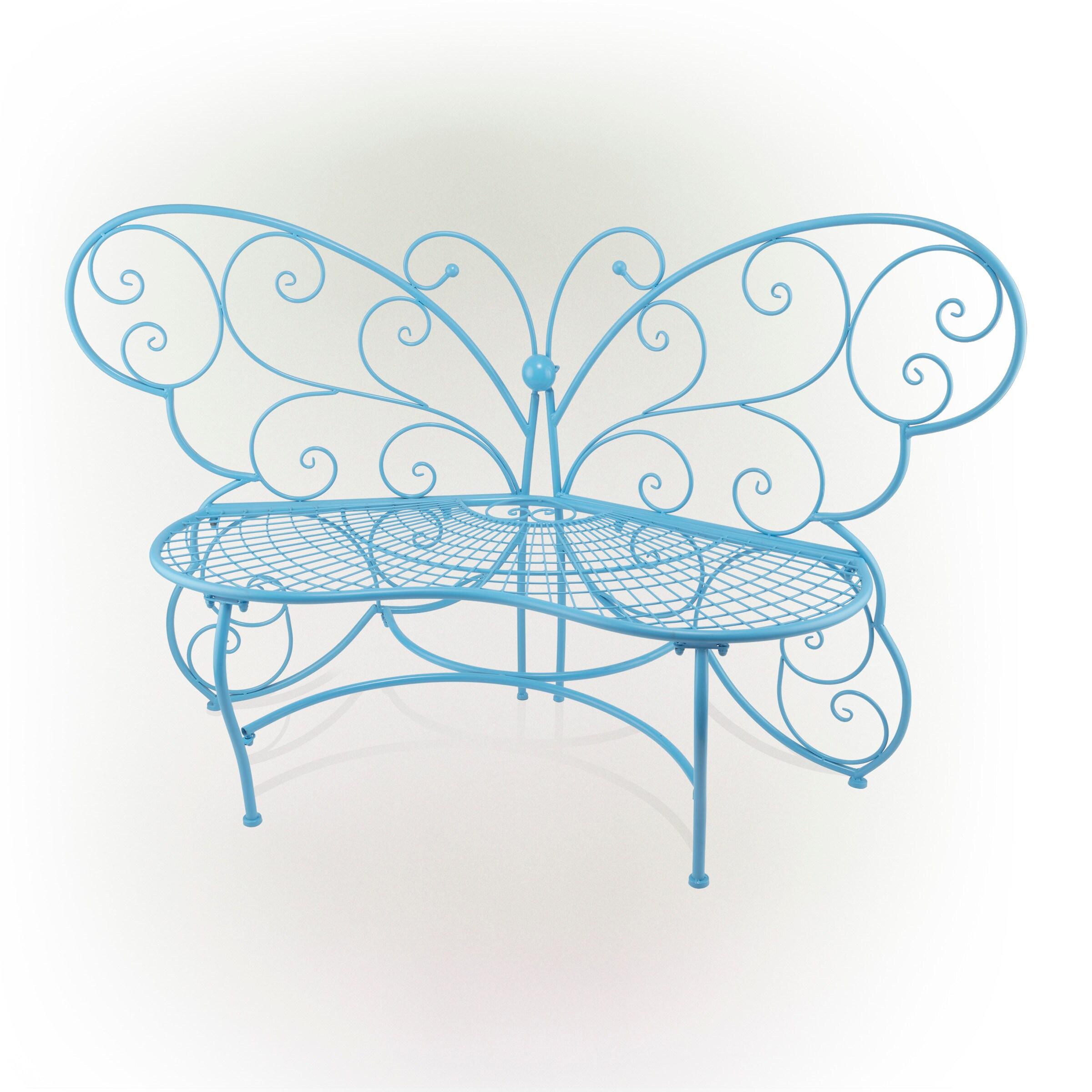 38" x 62" Metal Butterfly Outdoor Bench Blue - Alpine Corporation