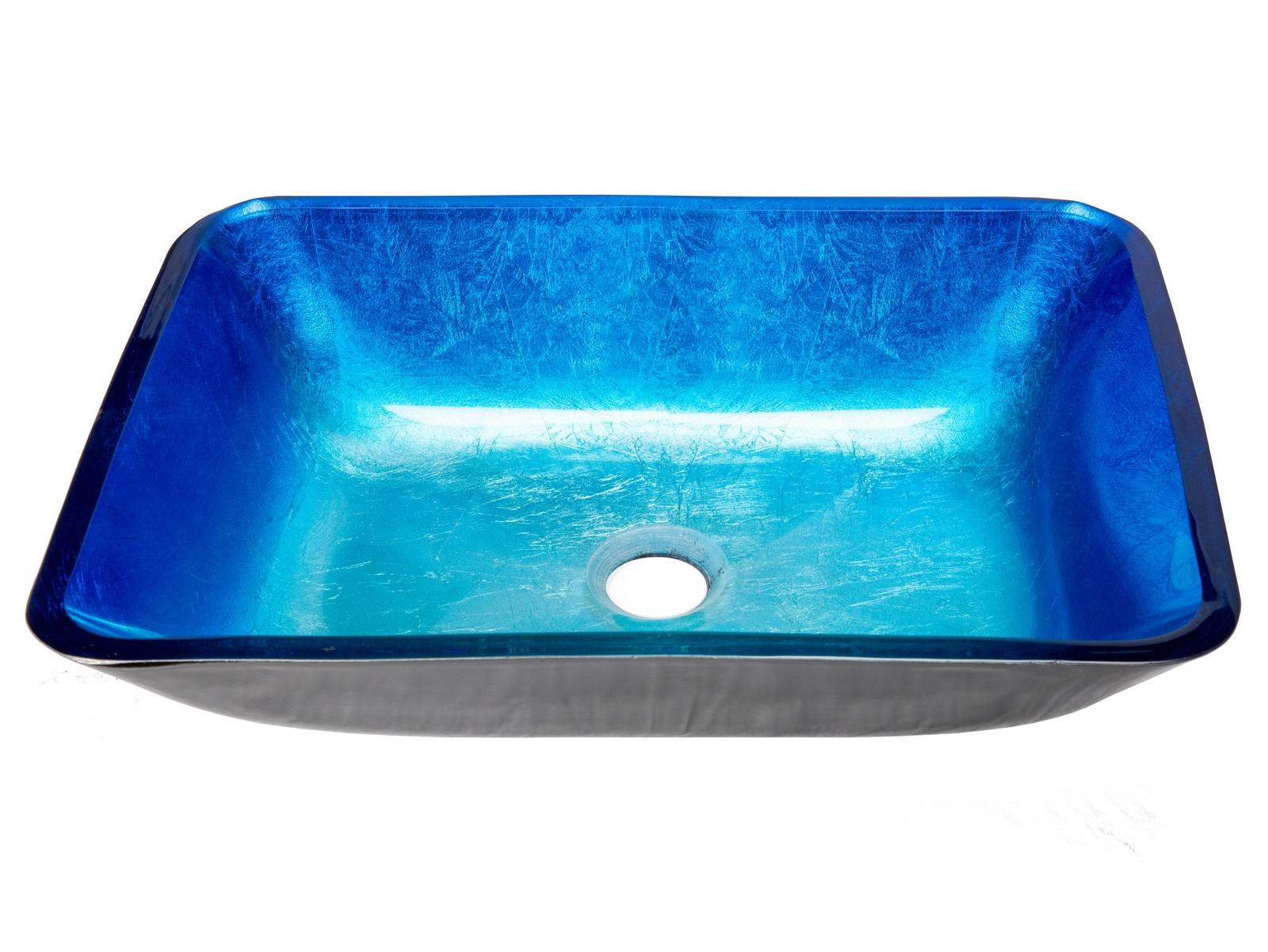 Eden Bath 13.13'' Blue Tempered Glass Rectangular Bathroom Sink