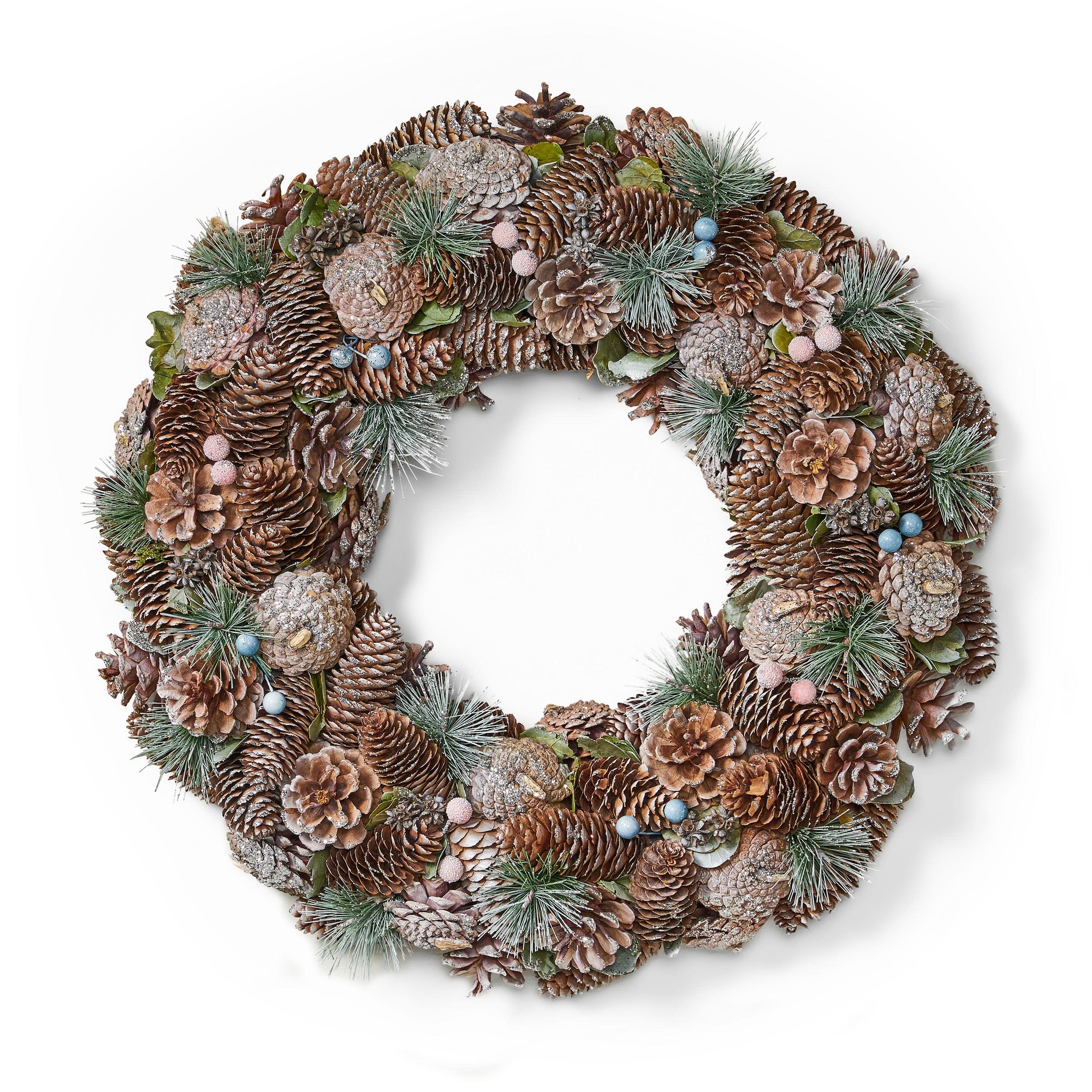 Christopher Knight Home Modern 18.5" Pine Cone and Glitter Artificial Christmas Wreath, Natural and White by