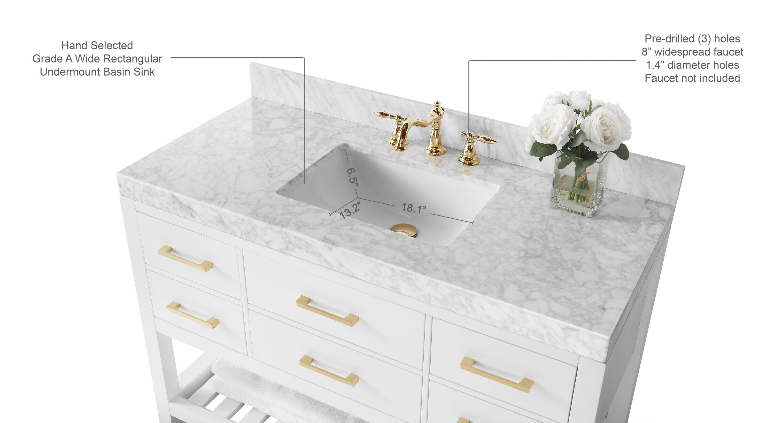 Ancerre Designs Elizabeth 48" Bathroom Vanity Set with Gold Hardware in White