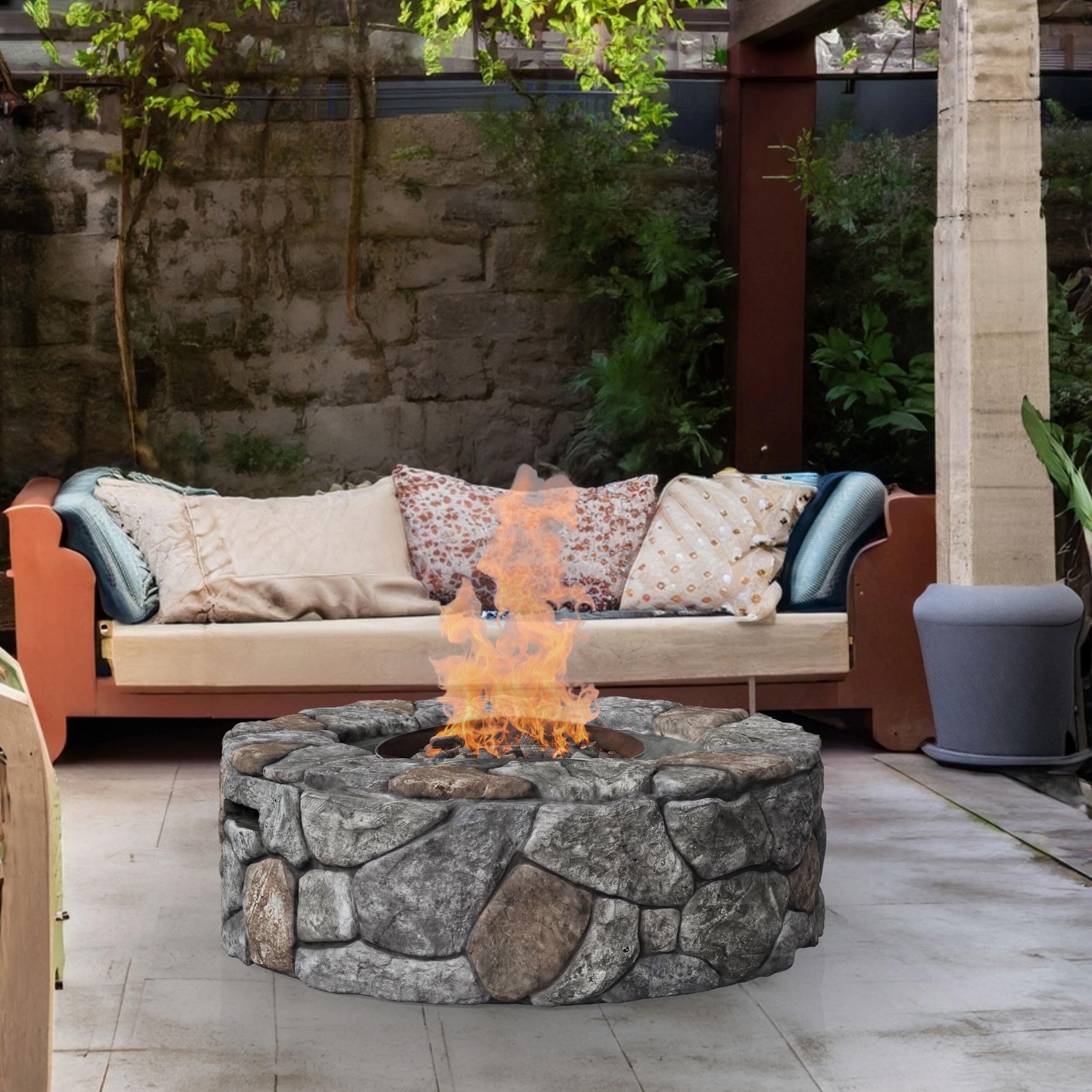 Grayson 28" Outdoor Round Stone Propane Gas Fire Pit - Teamson Home