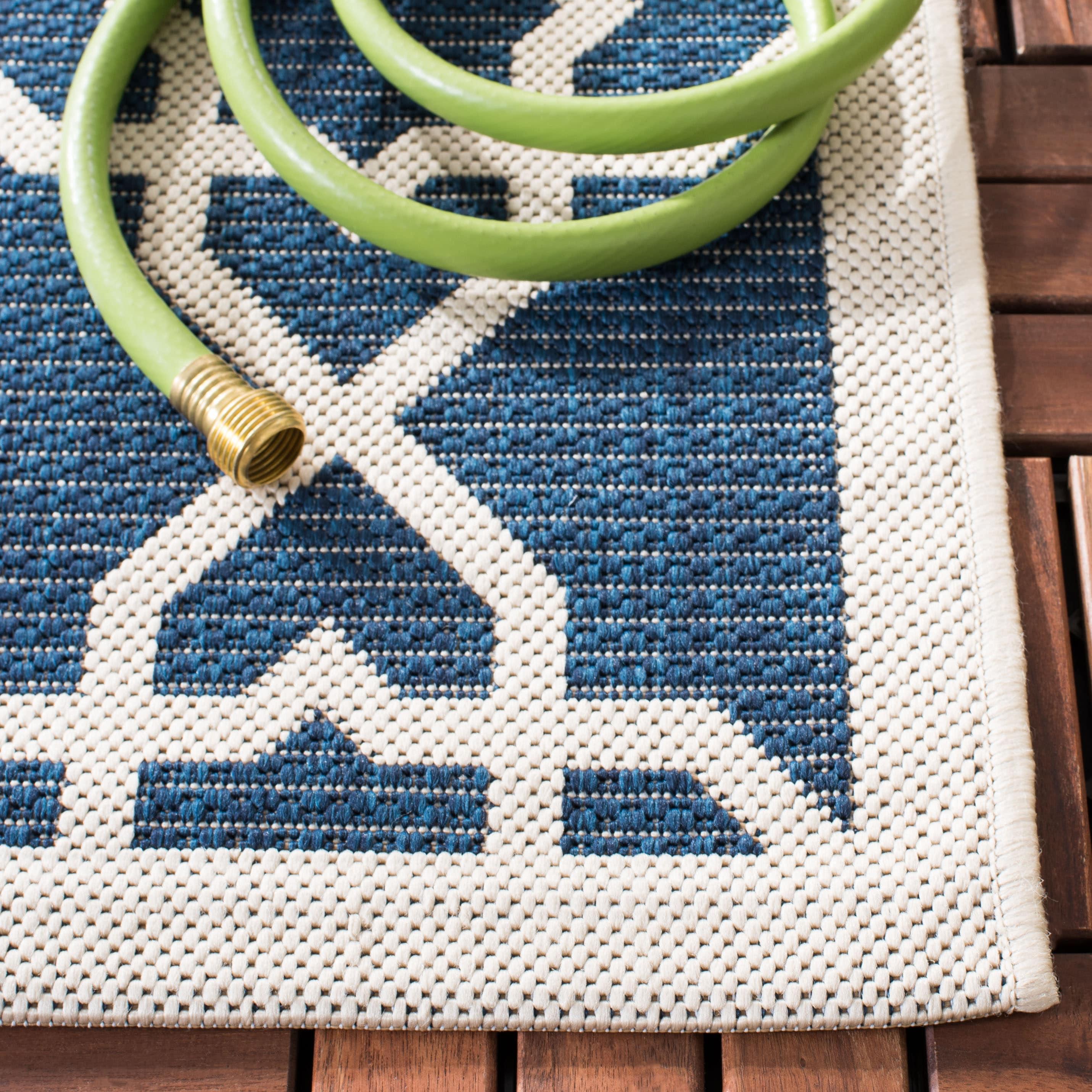 Courtyard CY6032 Power Loomed Indoor and Outdoor Runner Rug - Navy/Beige - 2'3"x12' - Safavieh