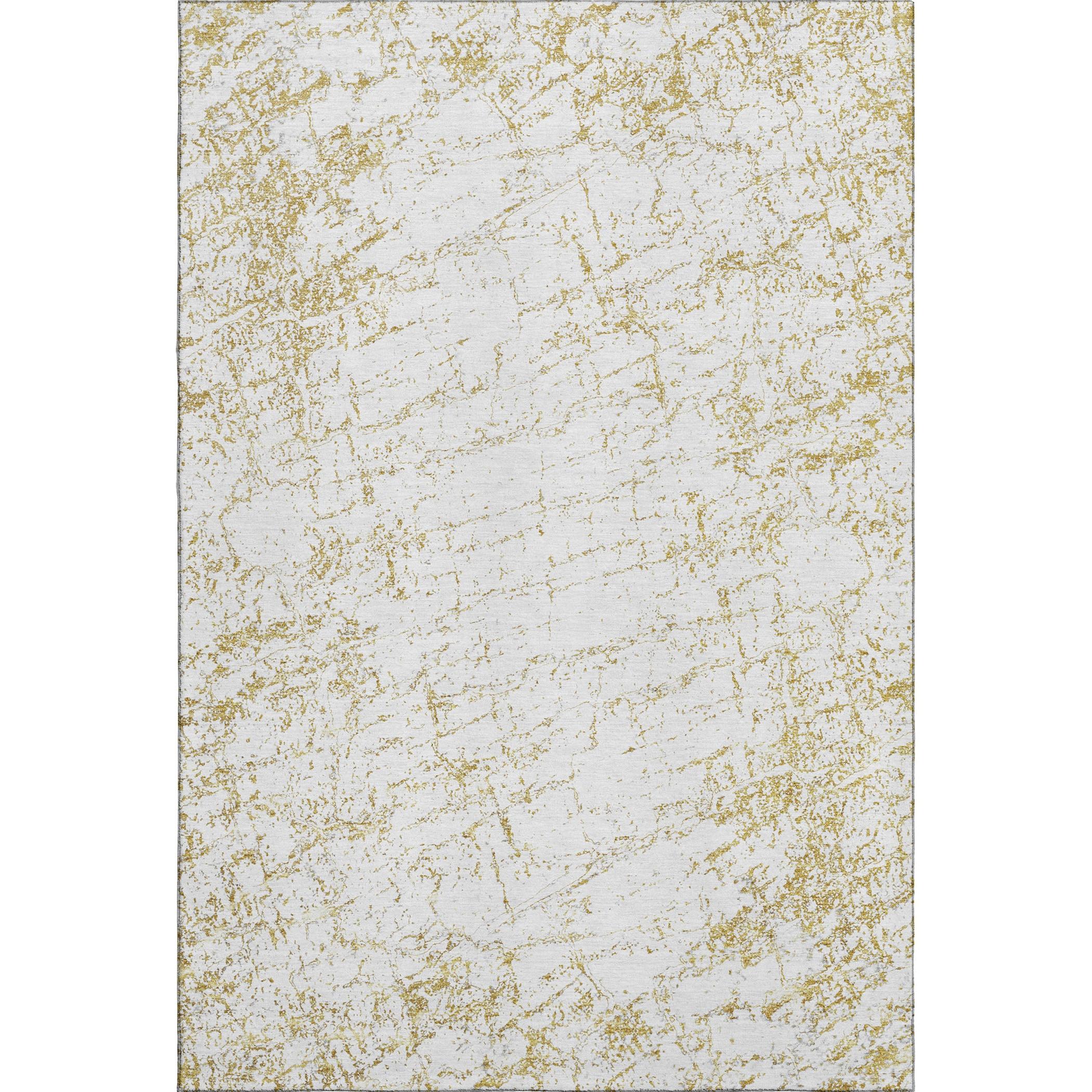 Gold and White 10' x 14' Washable Synthetic Area Rug