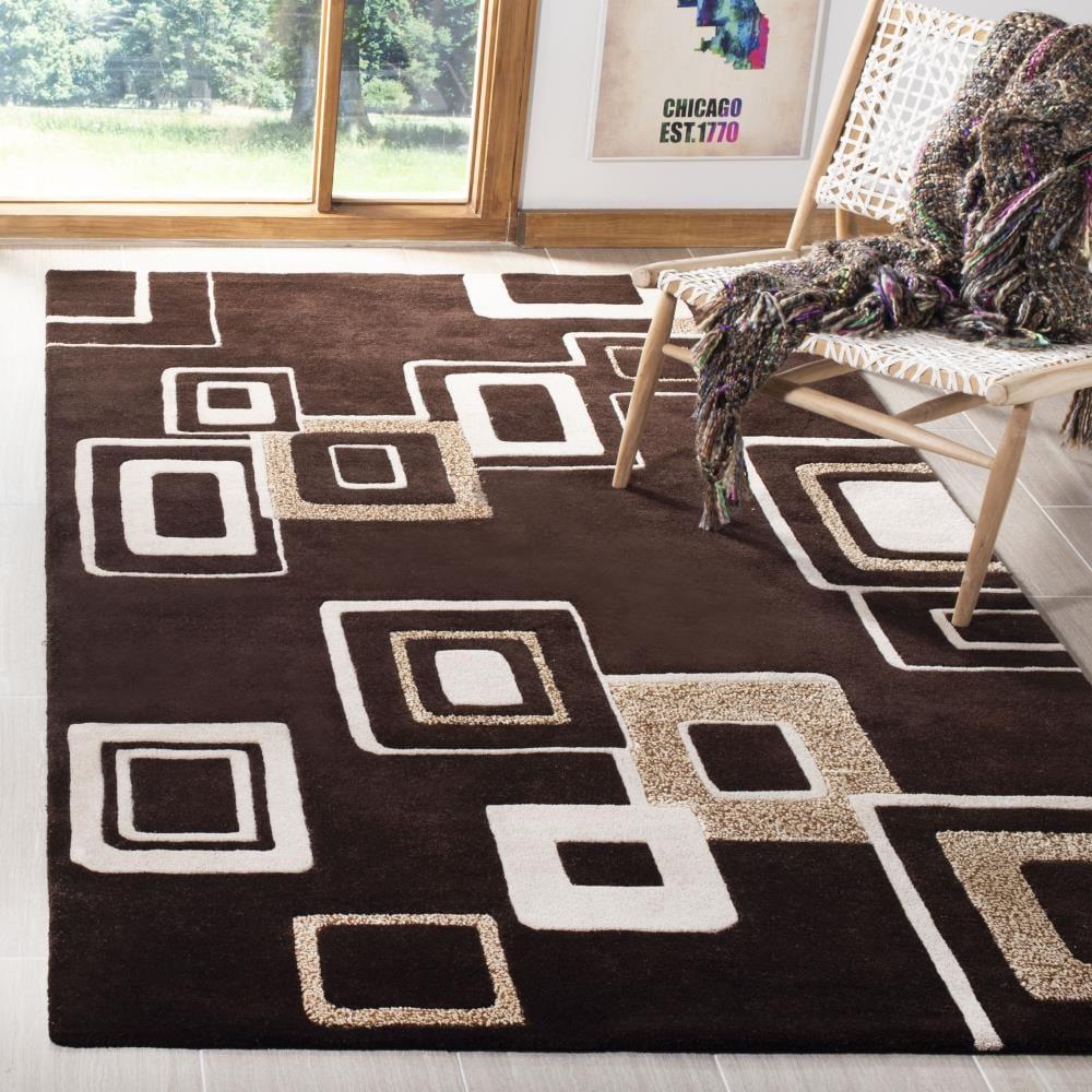 SAFAVIEH Soho Samia Geometric Wool Area Rug, Brown/Beige, 6' x 6' Square