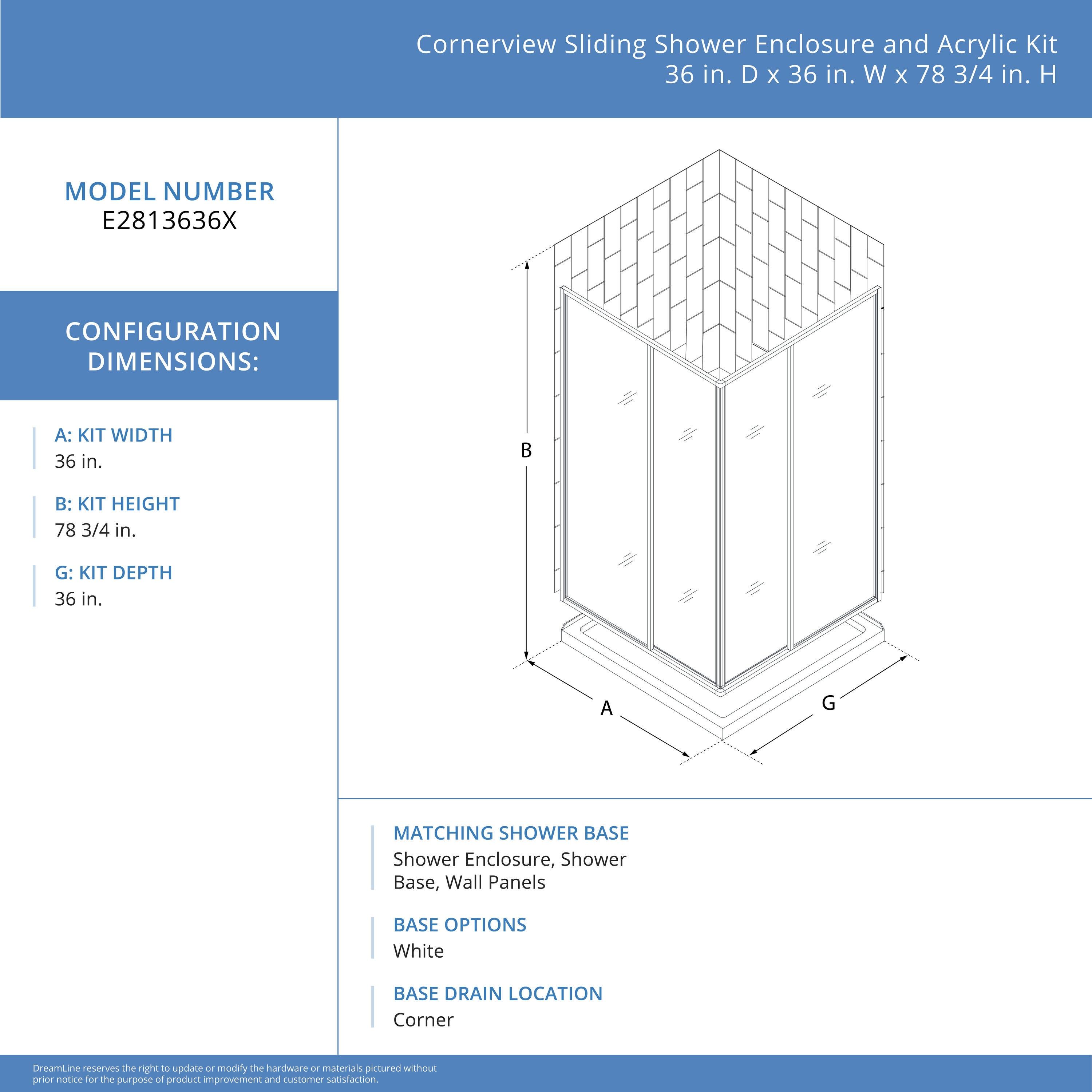 Cornerview 36 X 36 X 78 Framed Rectangle Sliding Shower Kit