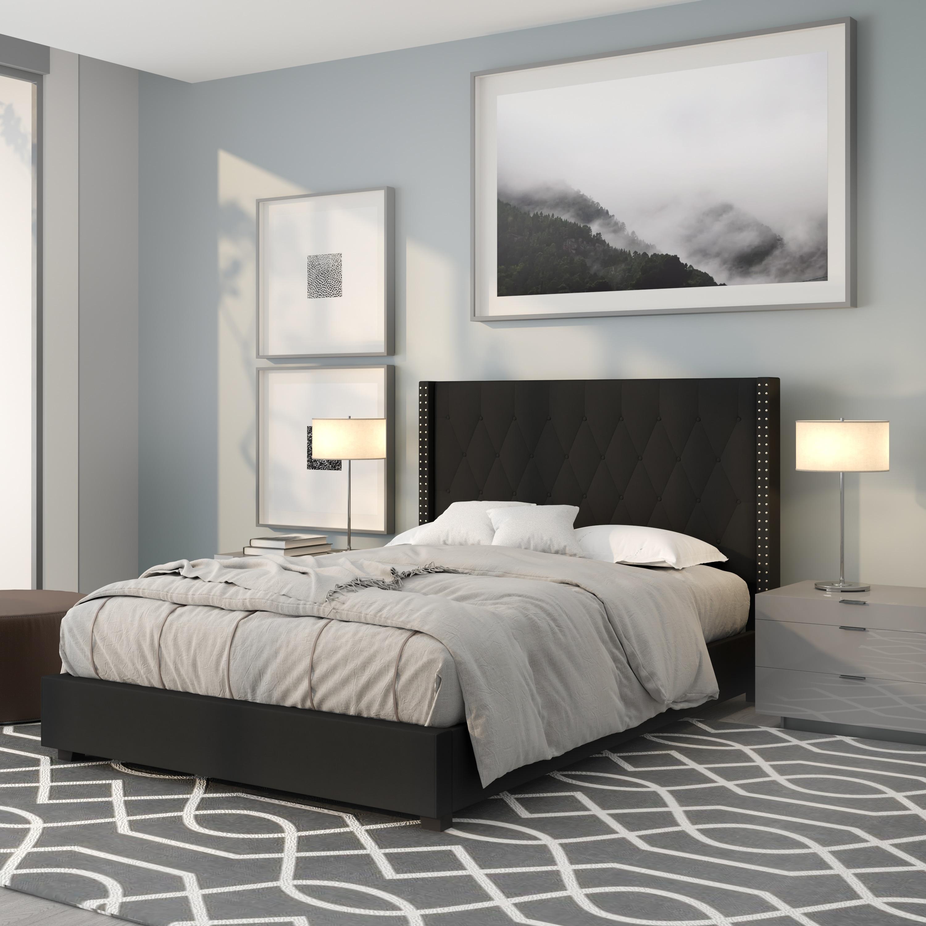 Flash Furniture Riverdale Full Size Tufted Upholstered Platform Bed in Black Fabric
