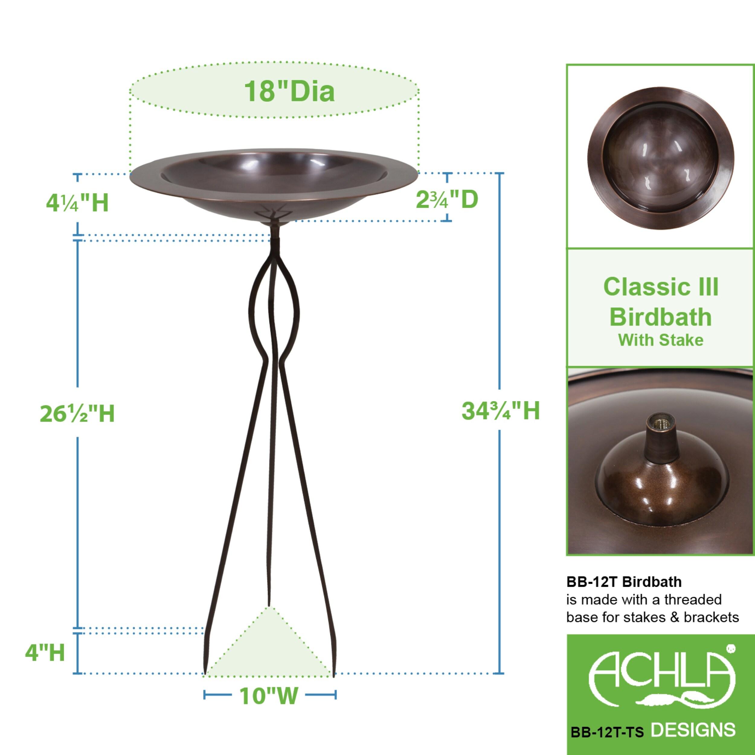 18" Classic Copper Birdbath with Tripod Stake