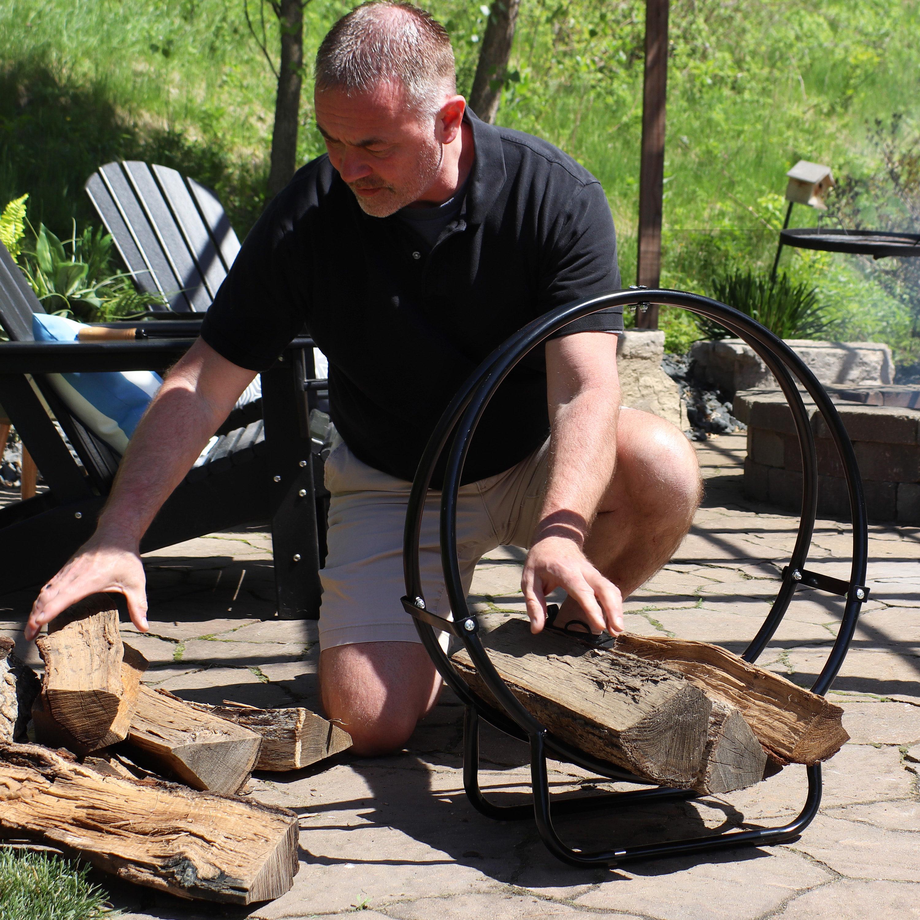 SunnyDaze Decor Indoor or Outdoor Tubular Steel Hoop Firewood Log Holder