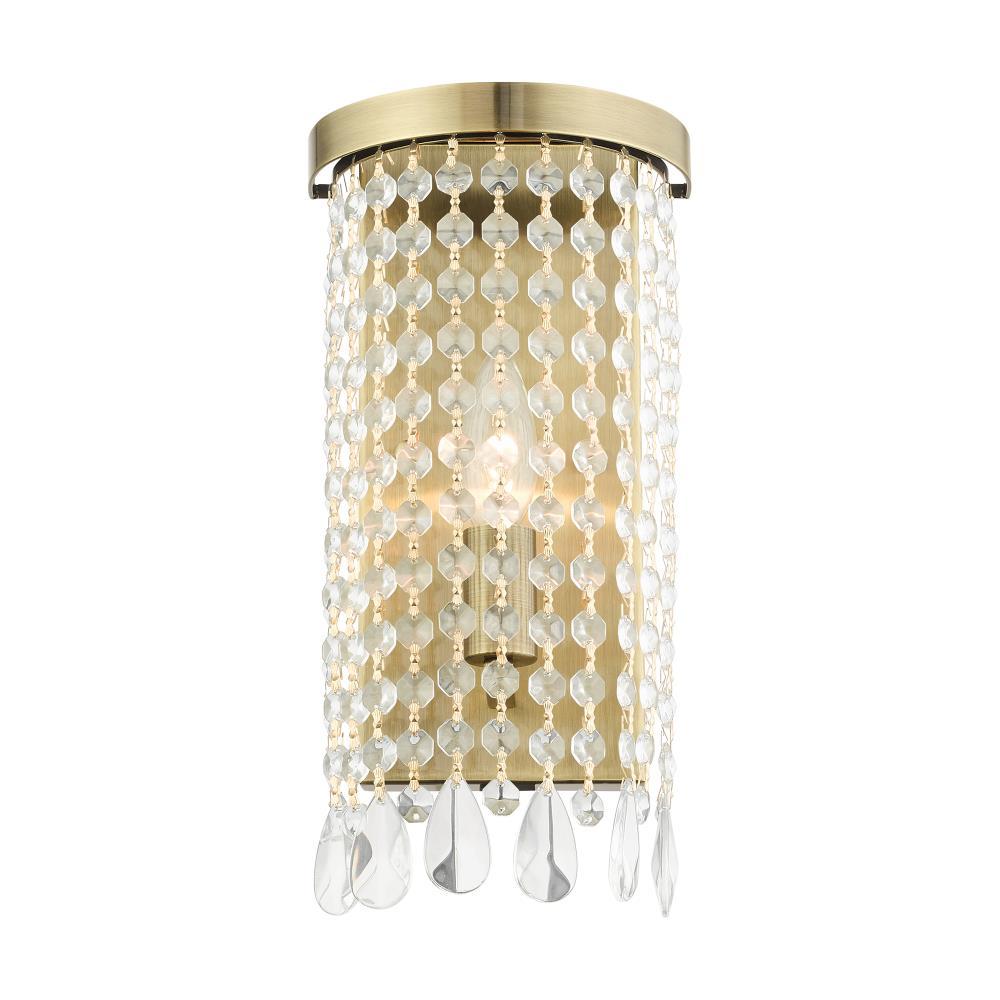 Elegant Antique Brass Dimmable Wall Sconce with Crystal Shade