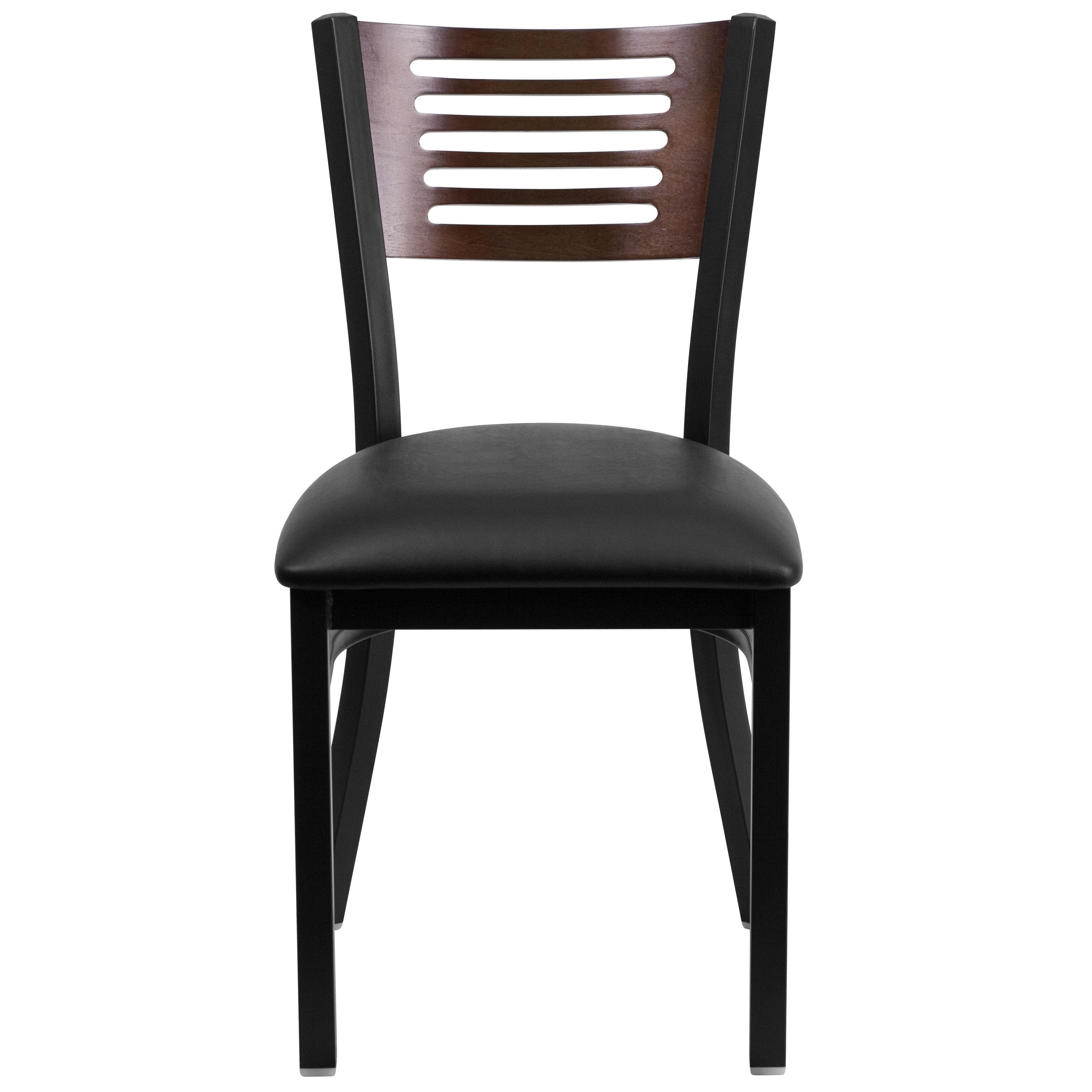 Flash Furniture HERCULES Series Black Slat Back Metal Restaurant Chair - Walnut Wood Back, Black Vinyl Seat
