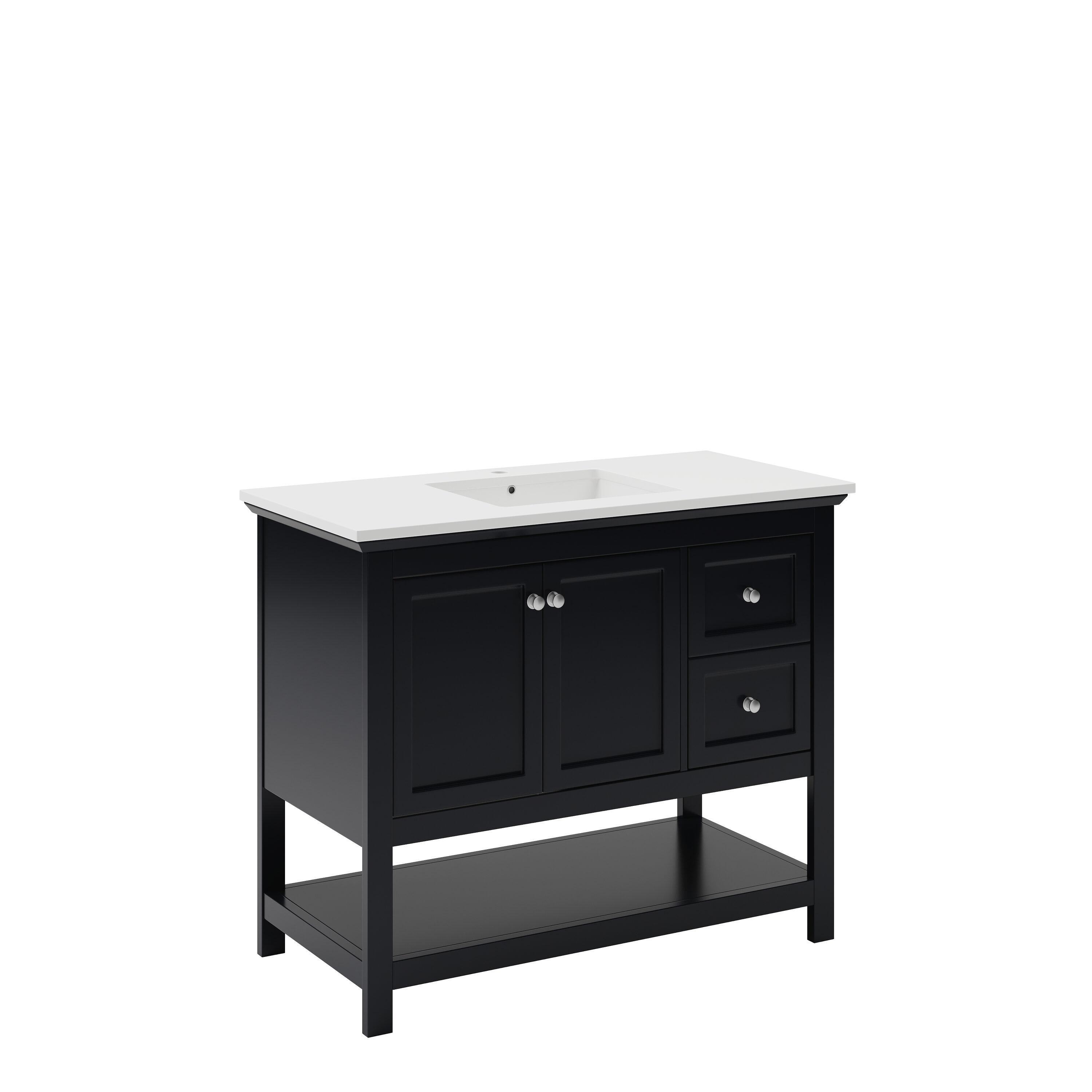 Fresca Manchester 42-in Black Undermount Single Sink Bathroom Vanity with White Quartz Top