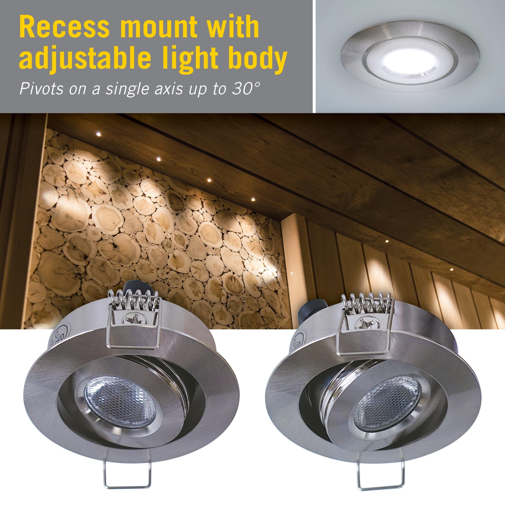 Swivel Recessed Under Cabinet LED Puck Light, 2700K, Brushed Steel Undercabinet Puck Light