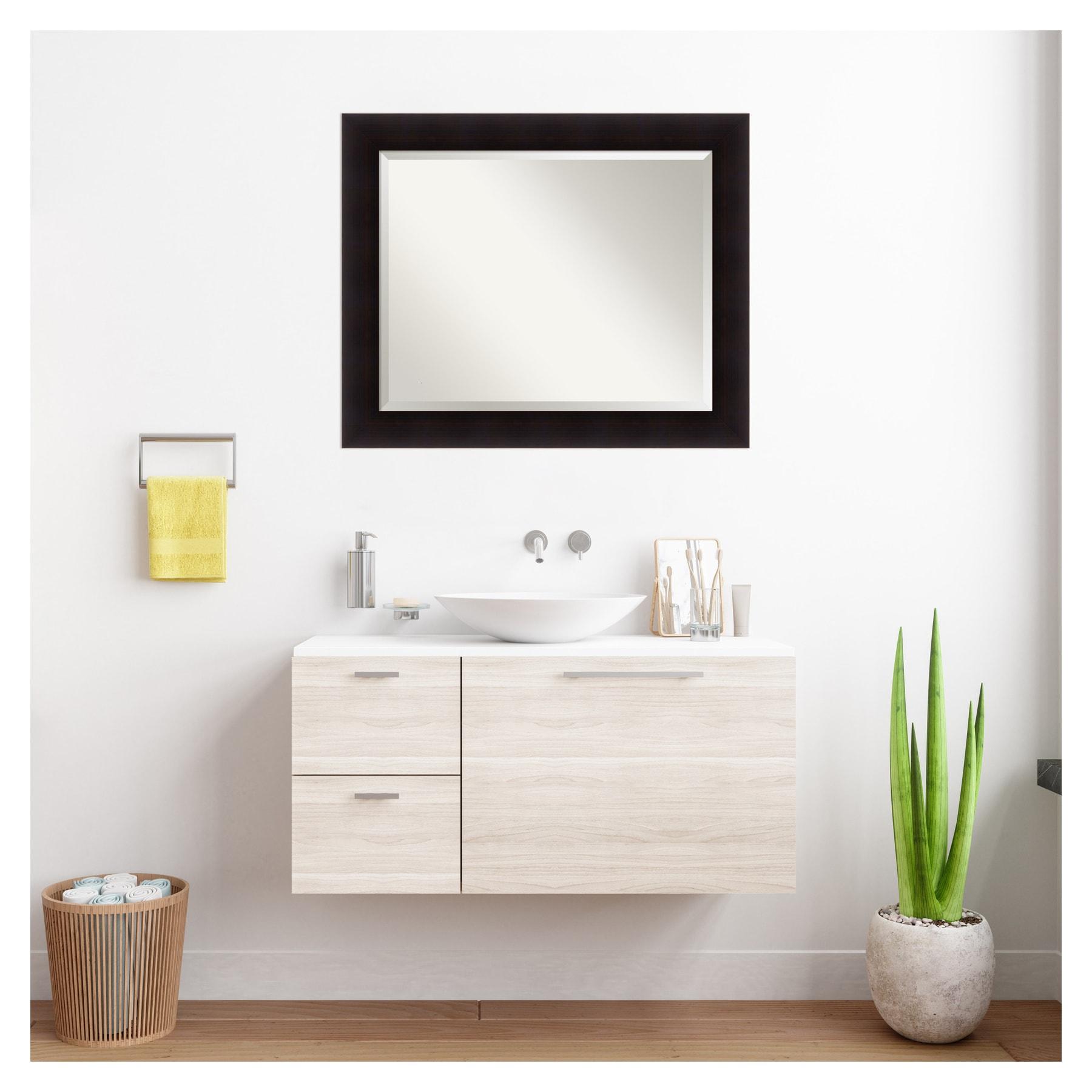 Amanti Art Beveled Wood Bathroom Wall Mirror - Portico Espresso Frame Outer Size: 34 x 28 in