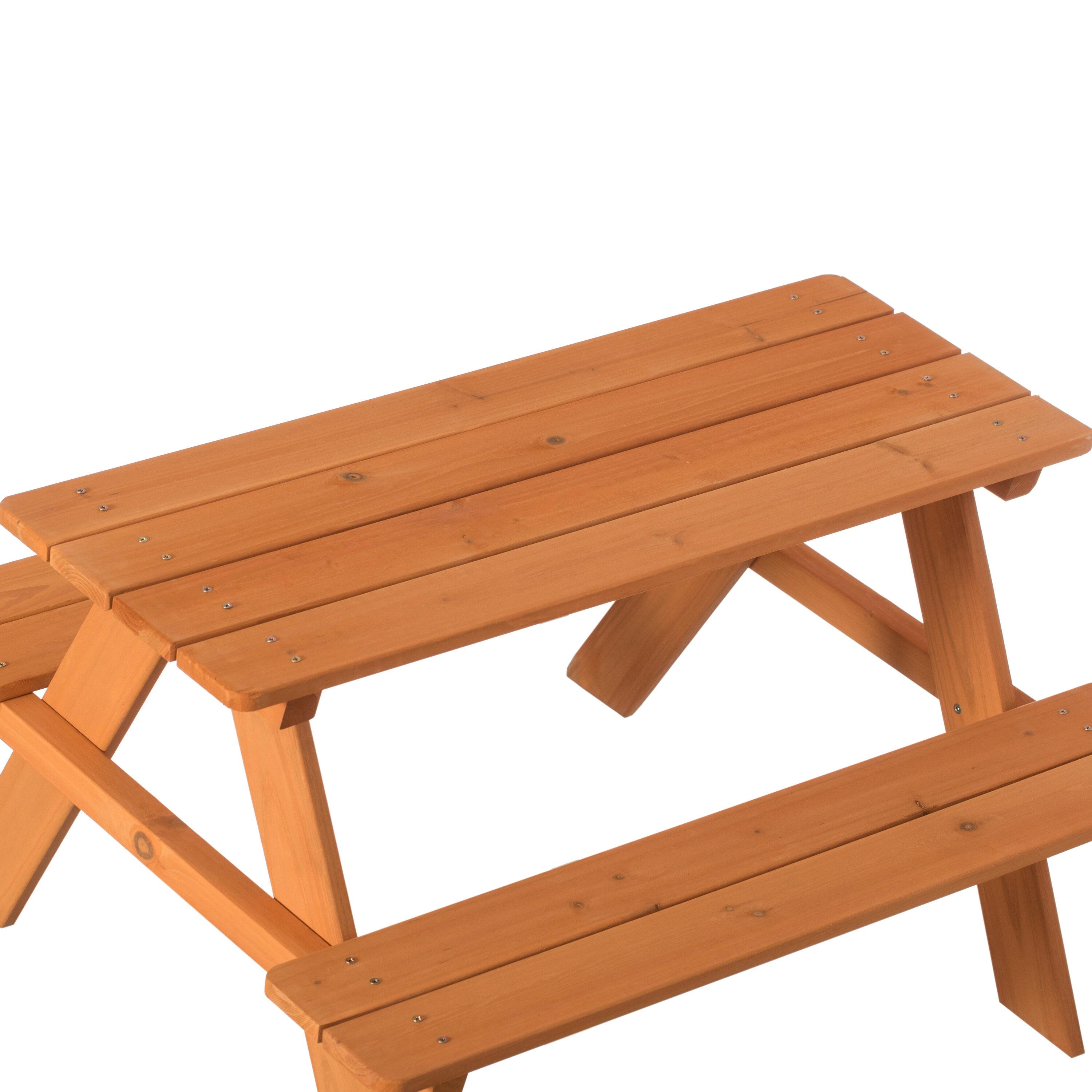 Gardenised Wooden Kids Outdoor Picnic Table for Garden and Backyard, Stained