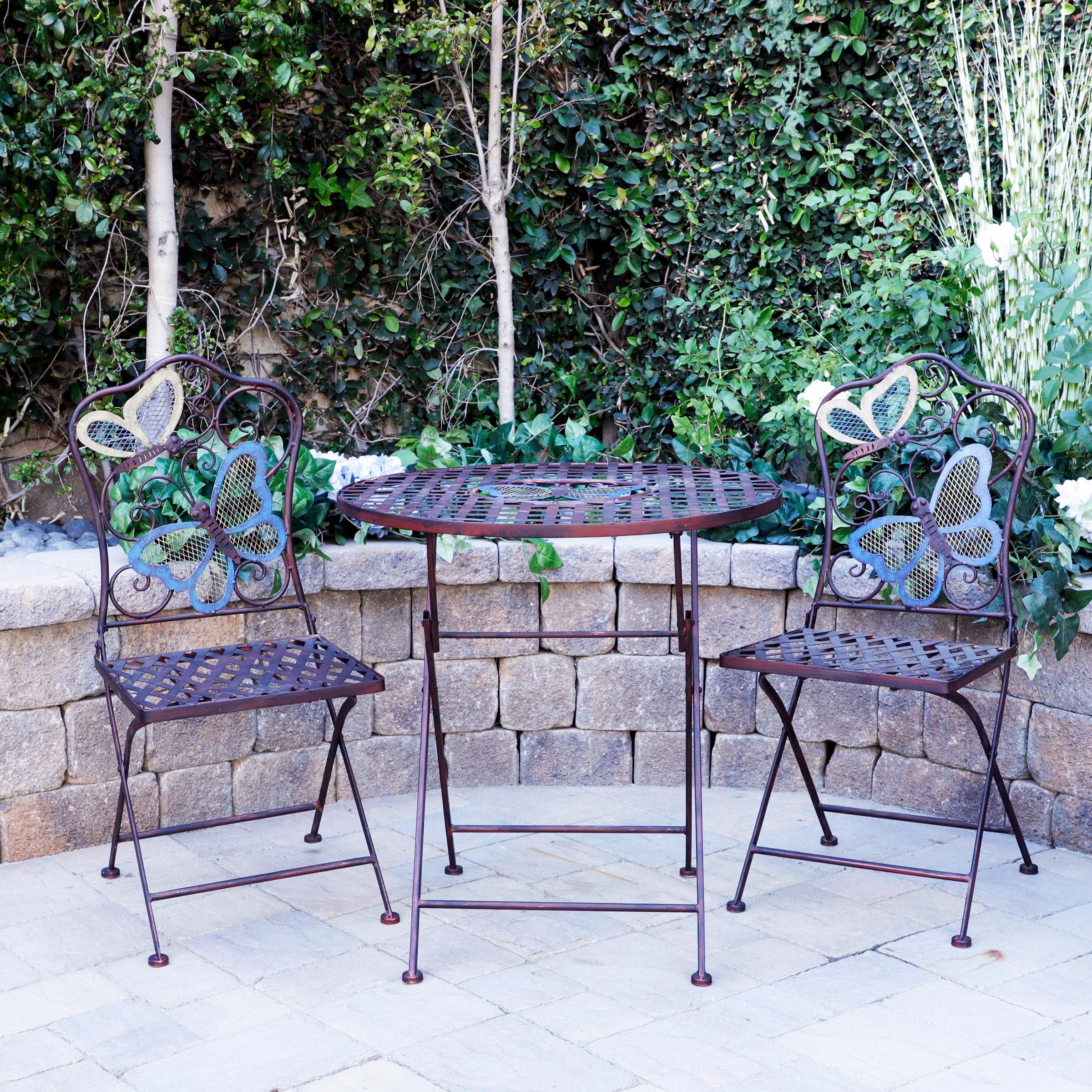 Alpine Corporation Butterfly Outdoor Patio Bistro Set, Metal 3-Piece Set, Bronze